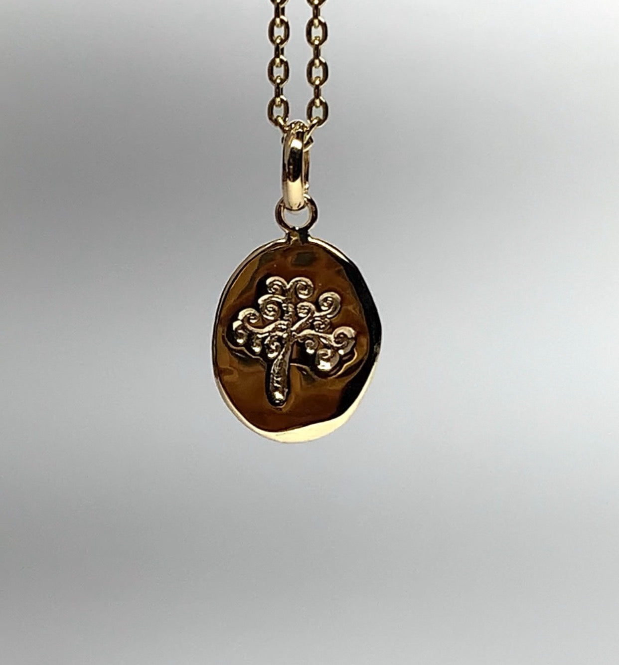 14K Solid Yellow Gold Nugget Mini Pendant, “Tree of Life”, Charm