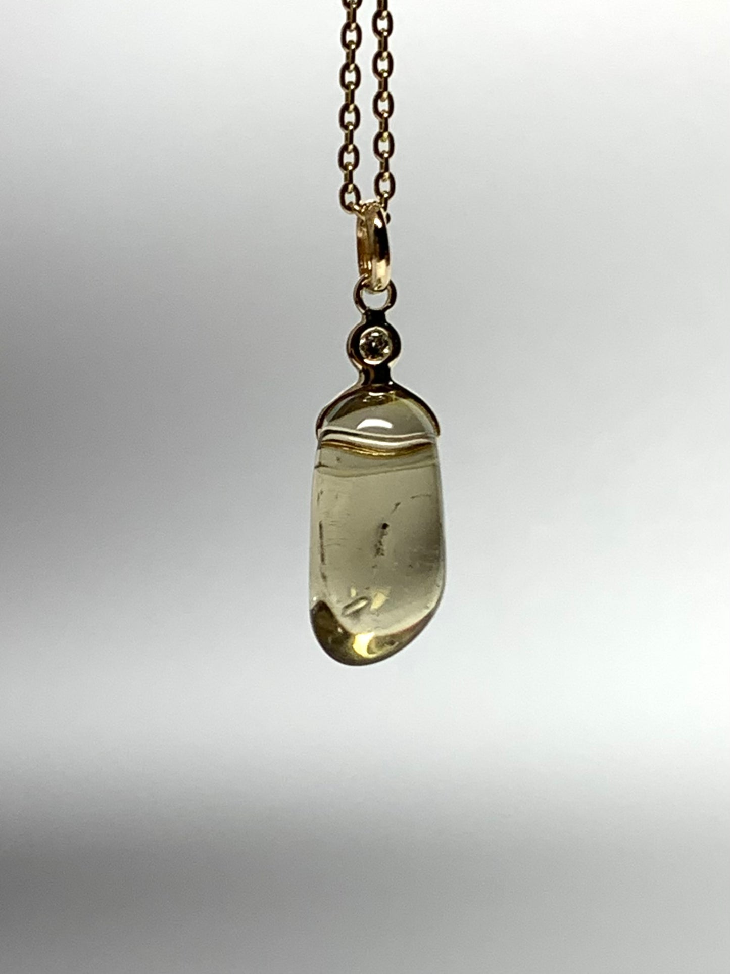 14k Solid Yellow Gold, Diamond, Lemon Quartz Tumbled Nugget Bead Pendant, Mini Size