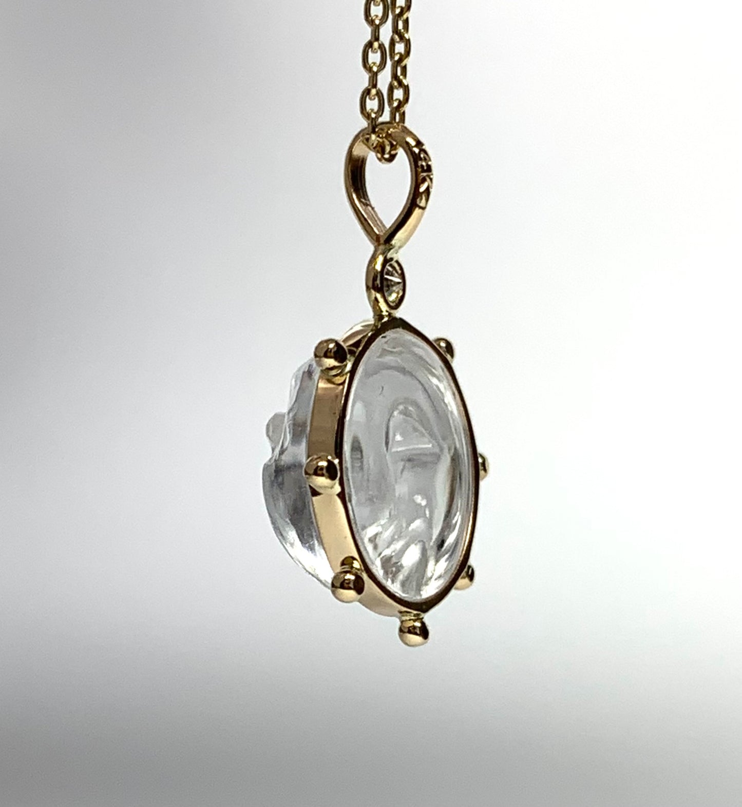 14k Solid Yellow Gold, Clear Quartz, Diamond “Sun” Pendant