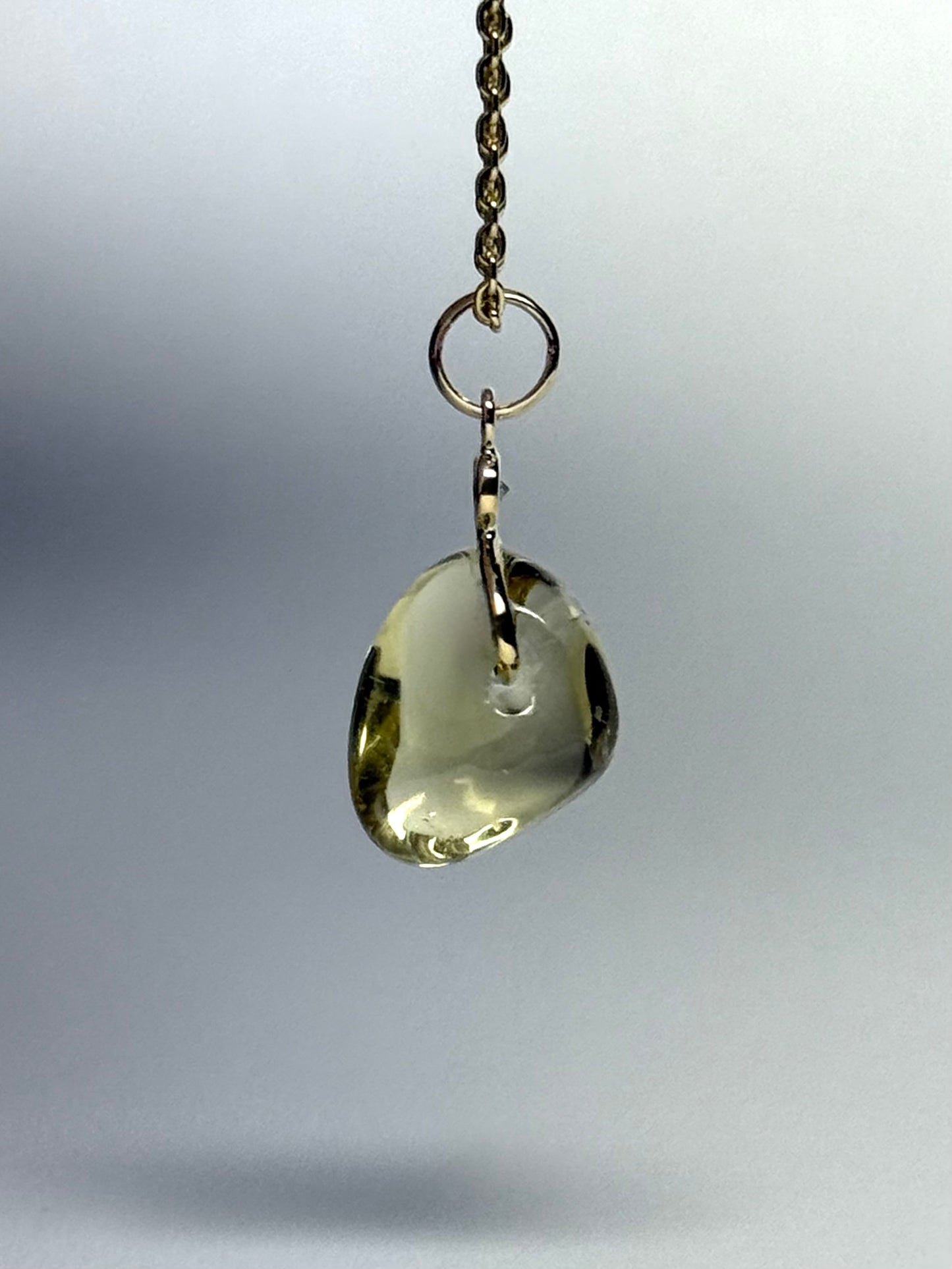 14k Solid Yellow Gold, Diamond, Lemon Quartz Tumbled Nugget Bead Pendant, Mini Size