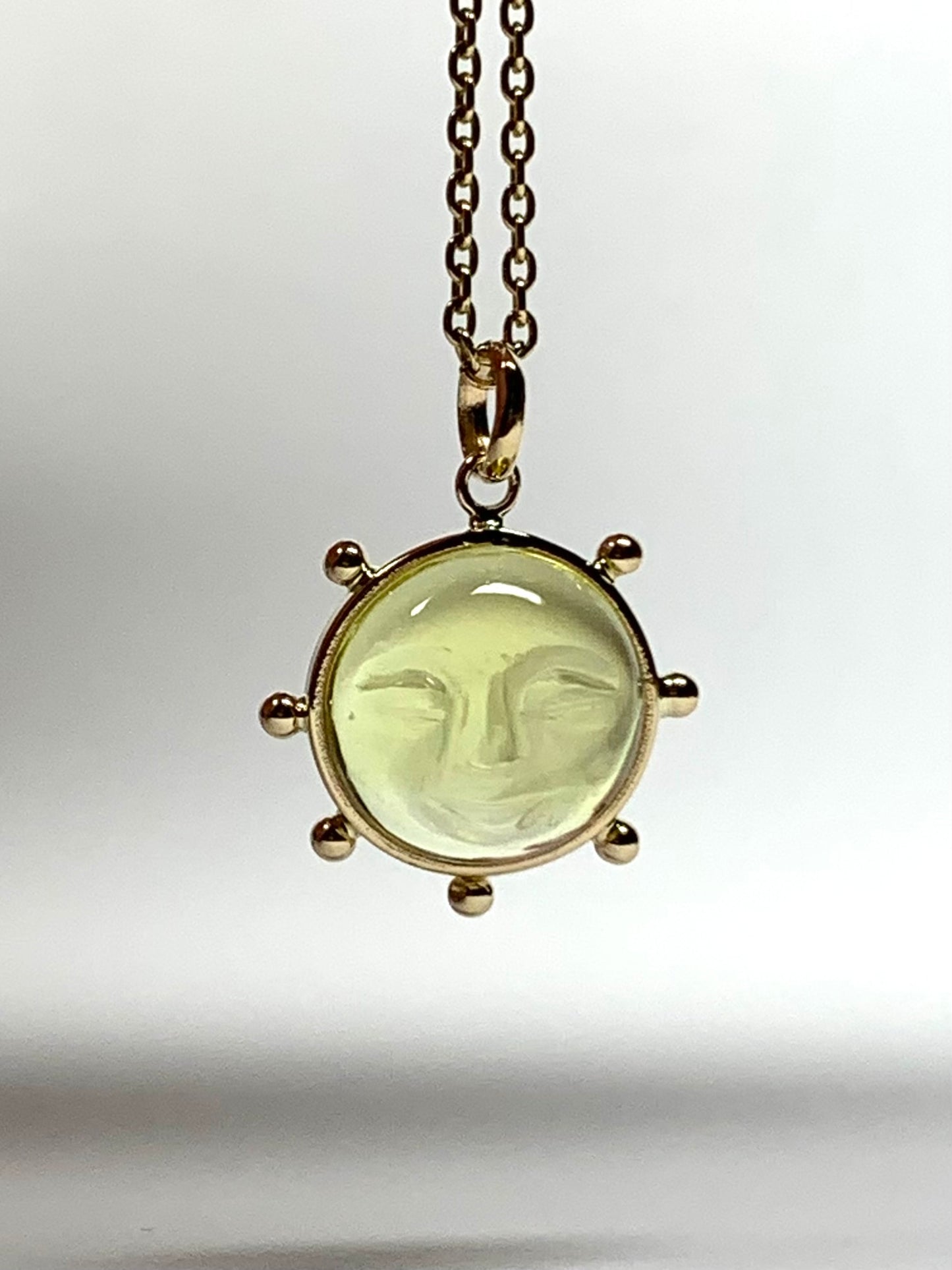 “Mini Sun" Pendant, 14K Solid Yellow Gold, Lemon Olive Quartz, Tiny Size