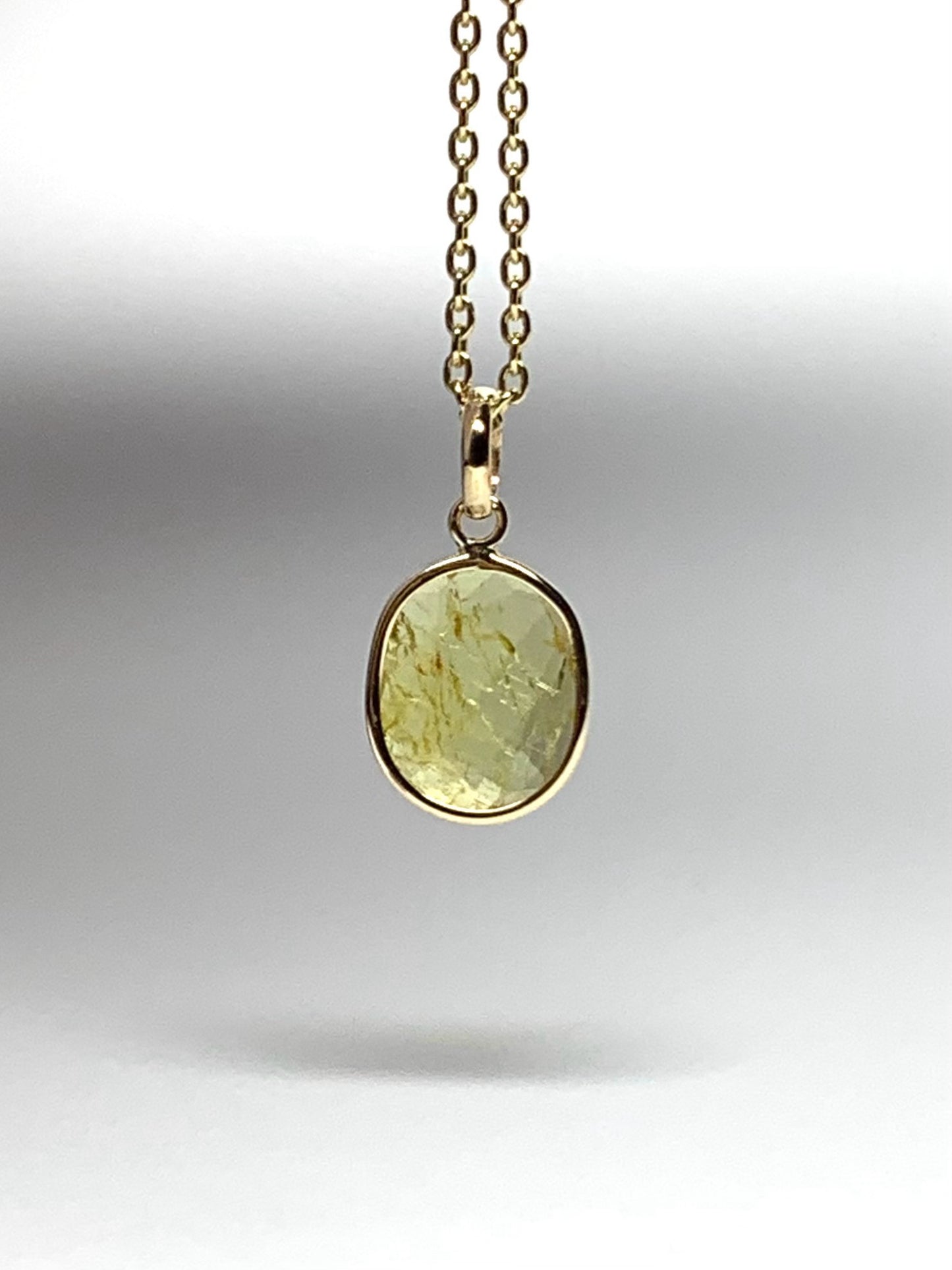 14k Solid Yellow Gold, Natural Light Olive Green Tourmaline Mini Pendant