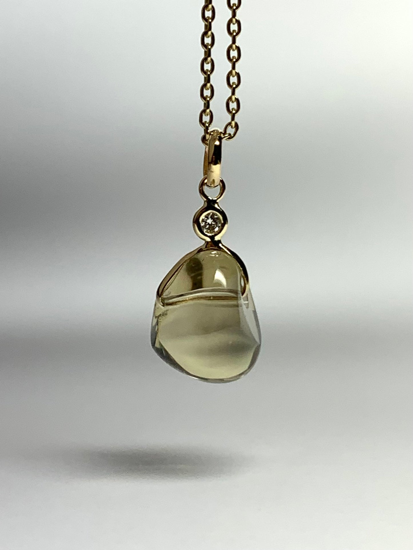 14k Solid Yellow Gold, Diamond, Dark Lemon Quartz Tumbled Nugget Bead Pendant, Mini Size