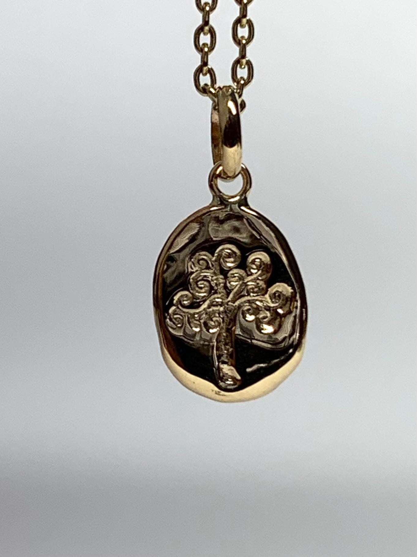 14K Solid Yellow Gold Nugget Mini Pendant, “Tree of Life”, Charm