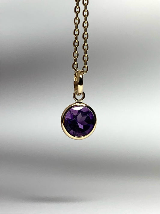 14k Solid Yellow Gold, Purple Amethyst Mini Pendant