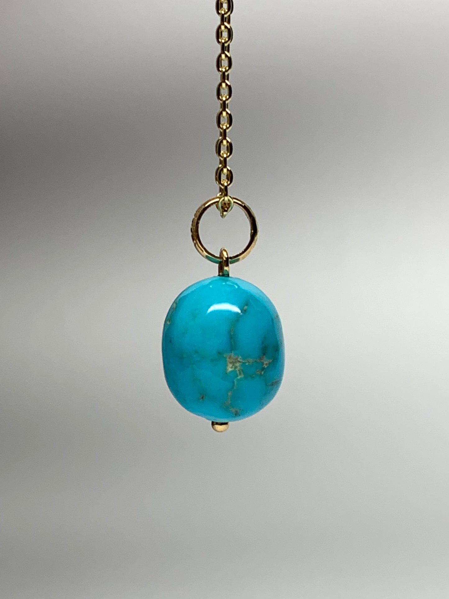 14k Solid Yellow Gold, Natural Turquoise Nugget Bead Pendant