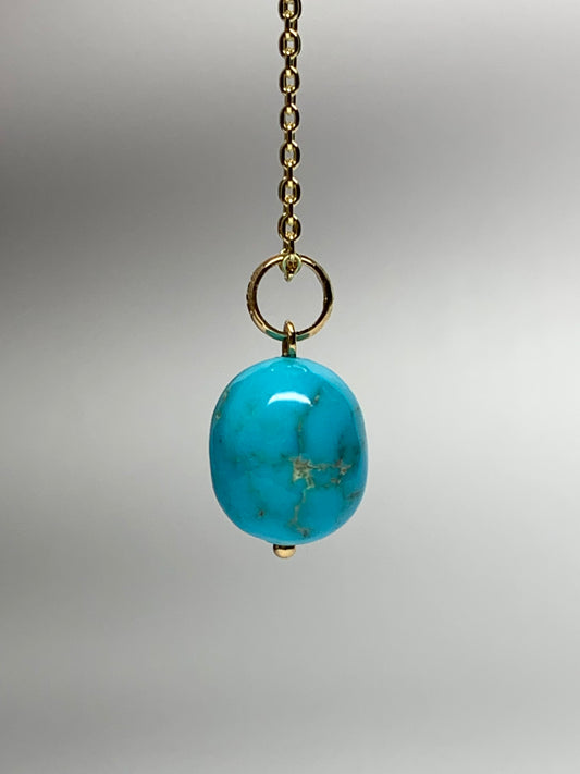14k Solid Yellow Gold, Natural Turquoise Nugget Bead Pendant
