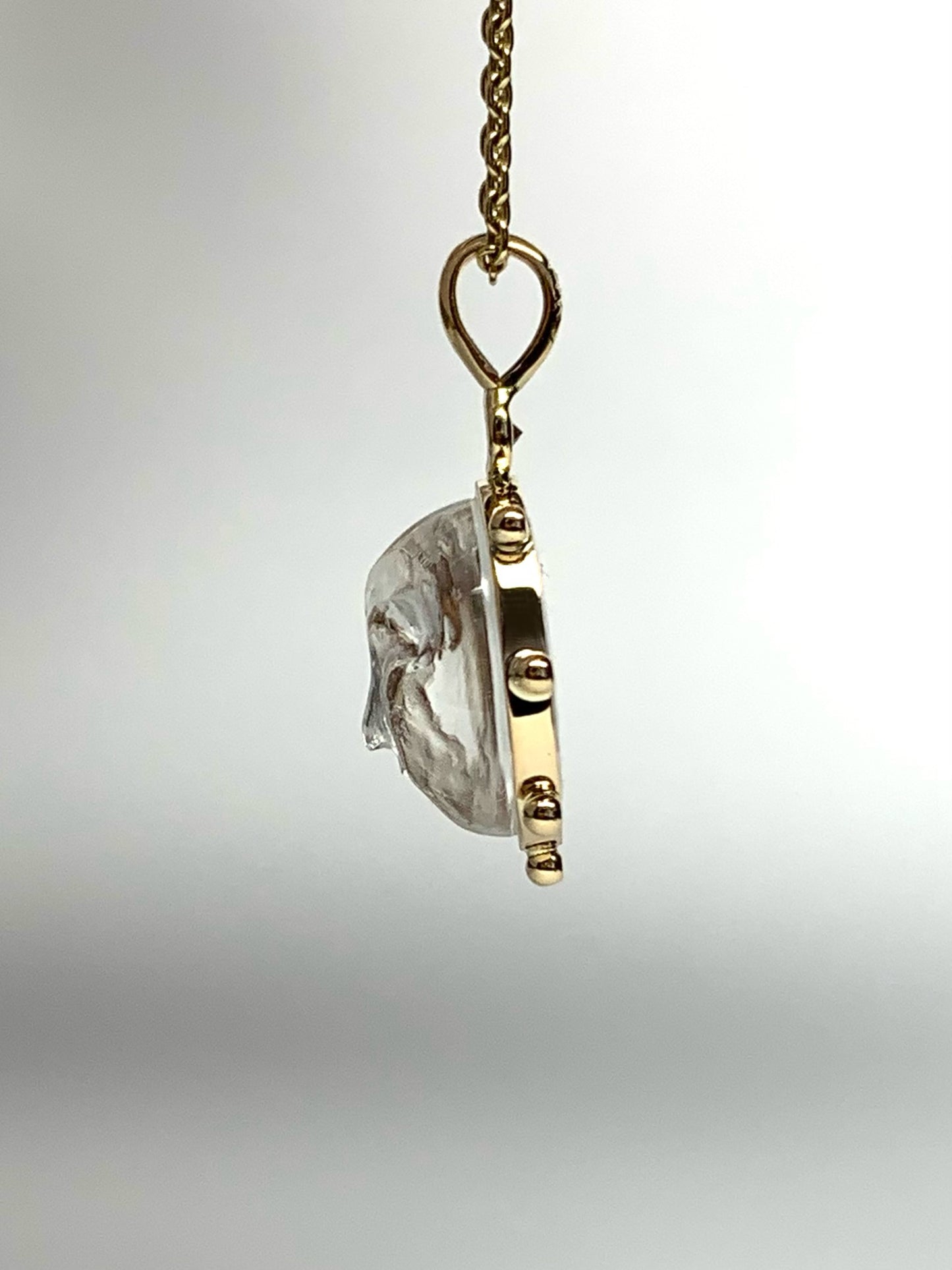 14k Solid Yellow Gold, Clear Quartz, Diamond “Sun” Pendant