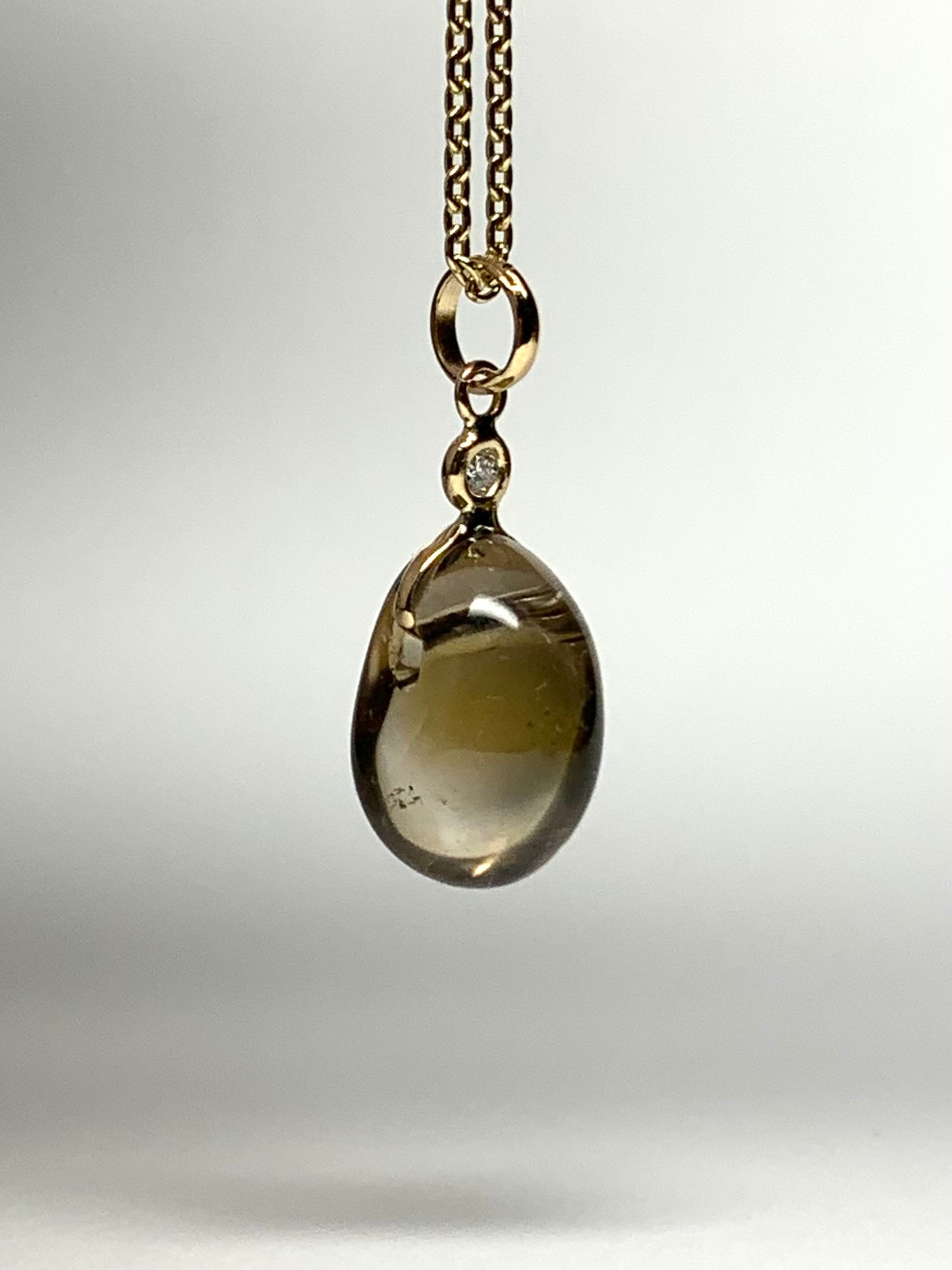14k Solid Yellow Gold, Diamond, Lemon Quartz Tumbled Nugget Bead Pendant, Mini Size