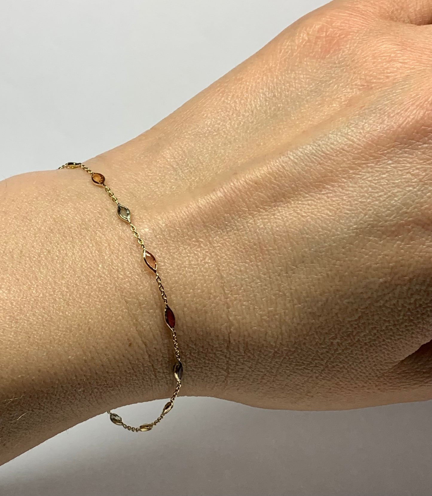 14k Solid Yellow Gold Bracelet, Multi Color Sapphire Marquis Gemstones