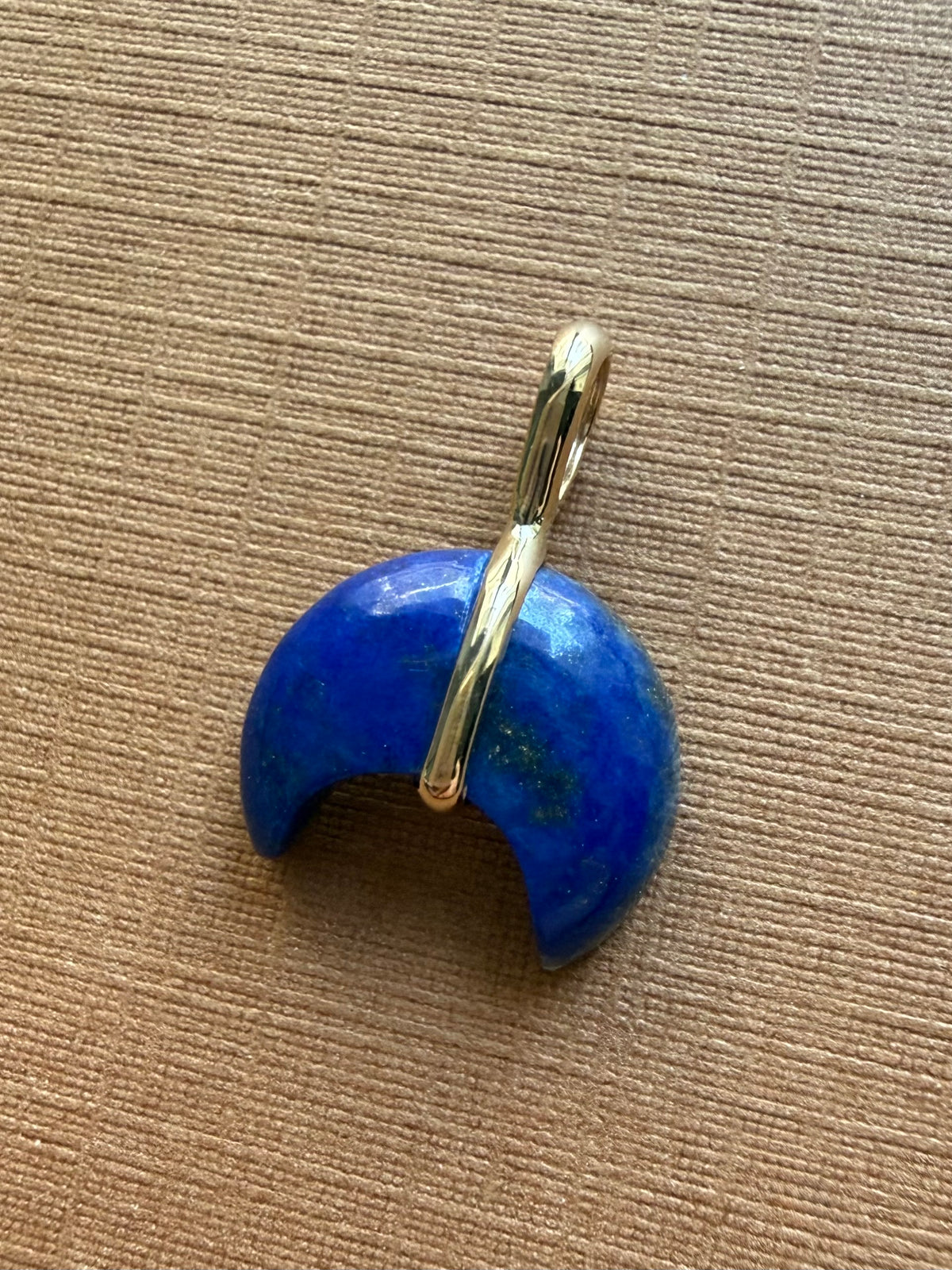 14k Solid Yellow Gold, Blue Lapis Lazuli “Crescent Moon” Pendant, Mini Size
