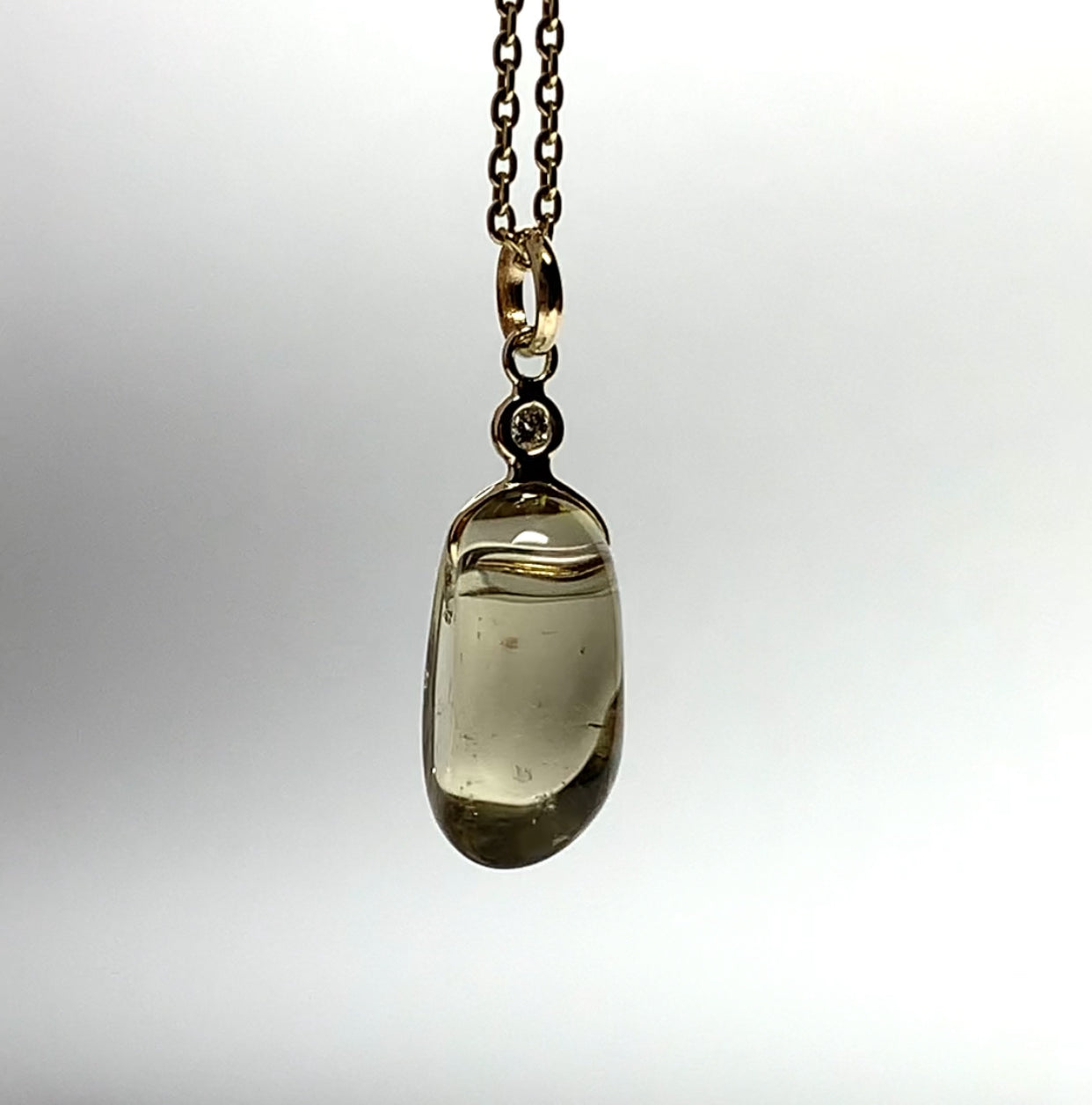 14k Solid Yellow Gold, Diamond, Lemon Quartz Tumbled Nugget Bead Pendant, Mini Size