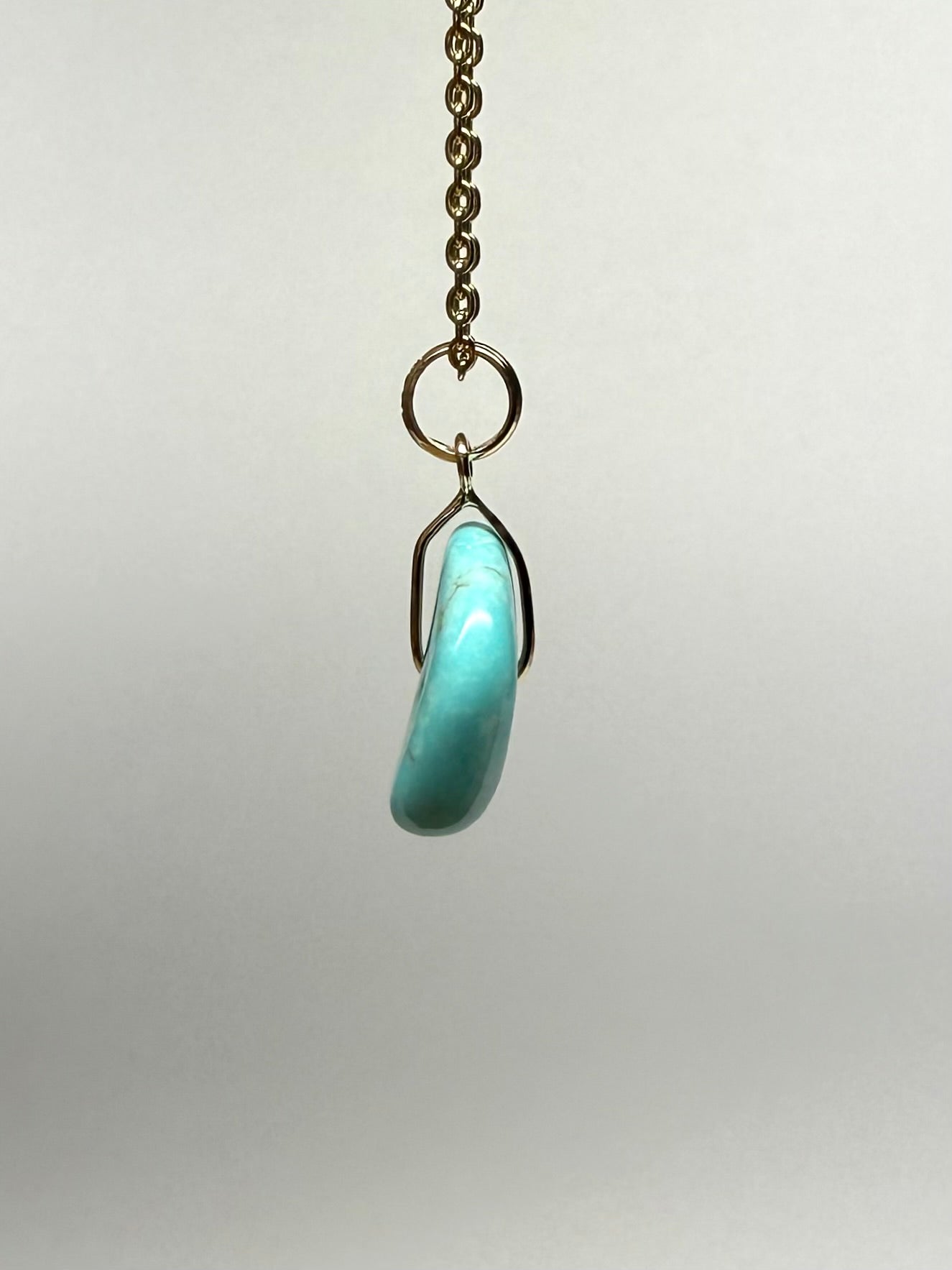 14K Solid Yellow Gold, Blue Turquoise “Donut” Mini Pendant