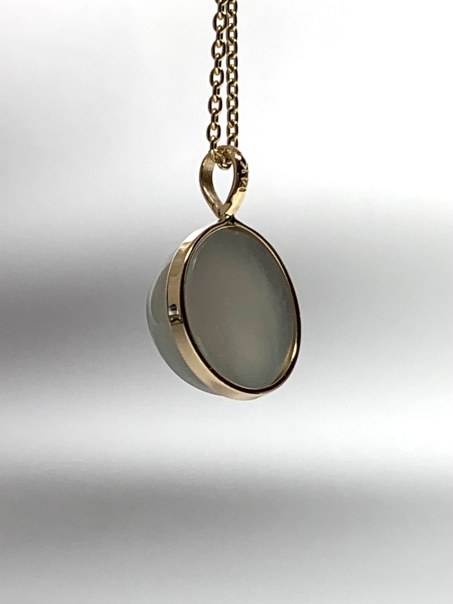 14K Solid Yellow Gold, Grey Moonstone "Moon" Pendant, Small Size