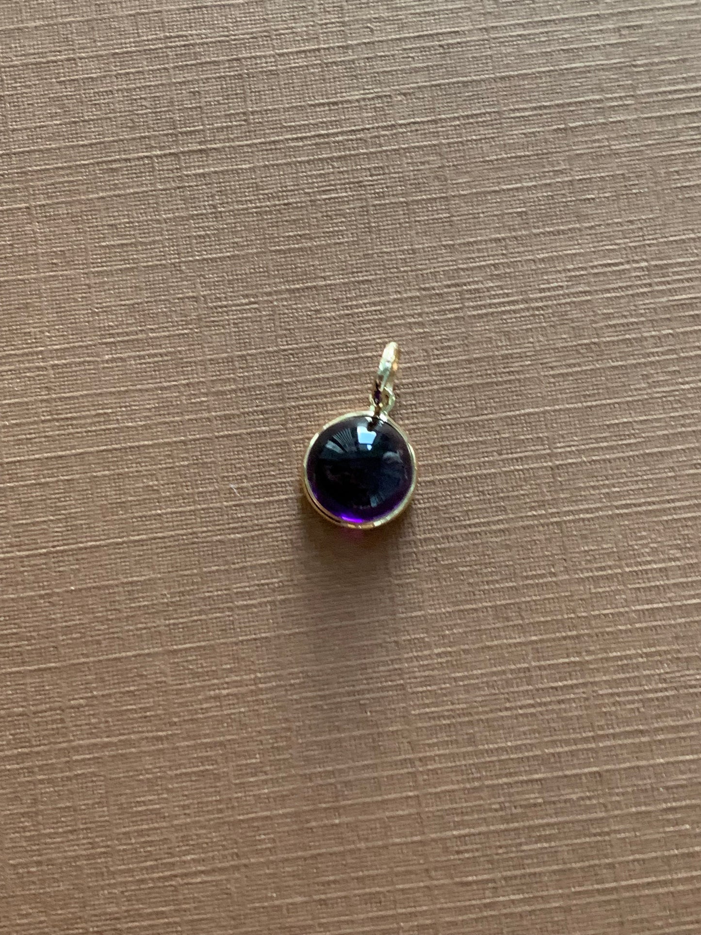 14k Solid Yellow Gold, Purple Amethyst Round Cabochon Mini Pendant