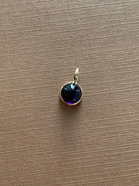 14k Solid Yellow Gold, Purple Amethyst Round Cabochon Mini Pendant