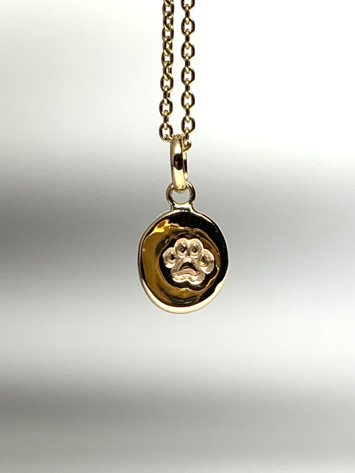 14K Solid Yellow Gold Nugget “Paw” Mini Pendant, Tiny Charm