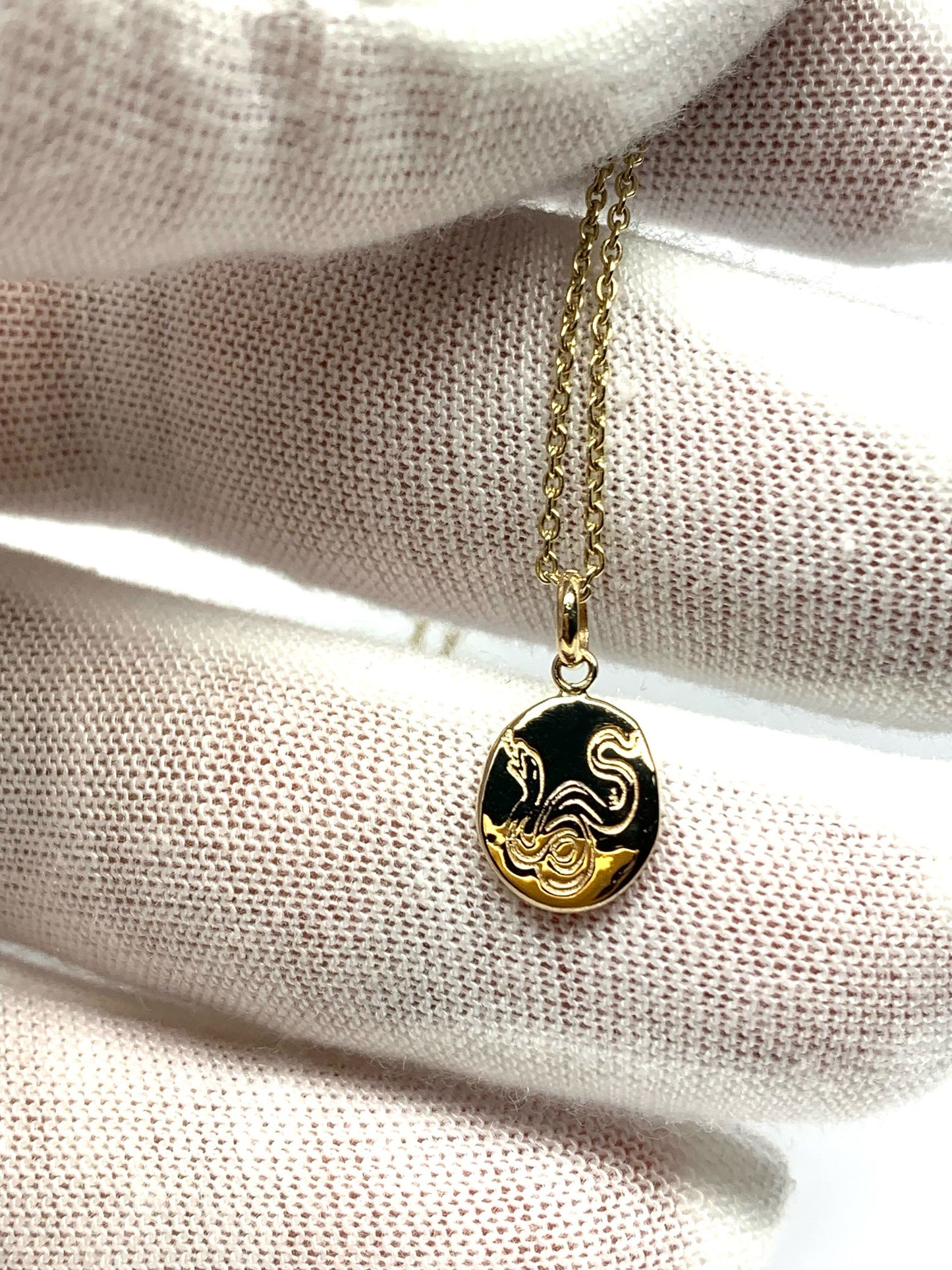 14k Solid Yellow Gold Nugget Mini Pendant “Snake”, Tiny Charm