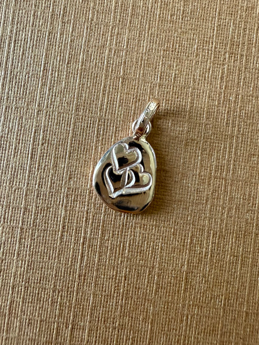 14K Solid Rose Gold Nugget “Hearts” Mini Pendant, Tiny Charm