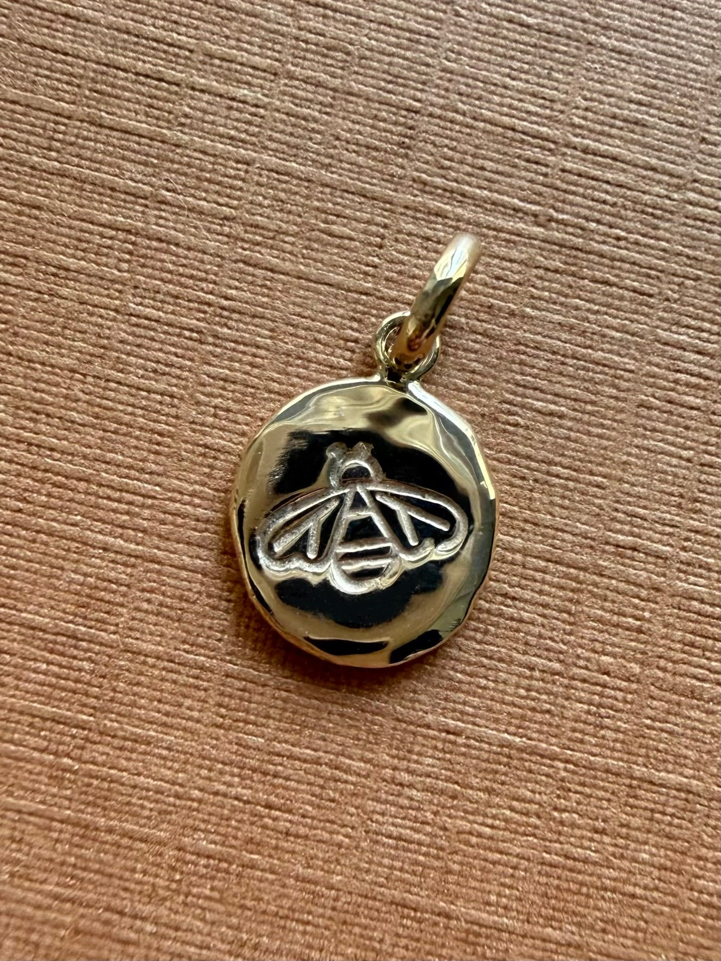 10k Solid Yellow Gold Nugget Mini Pendant “Honey Bee”, Tiny Charm