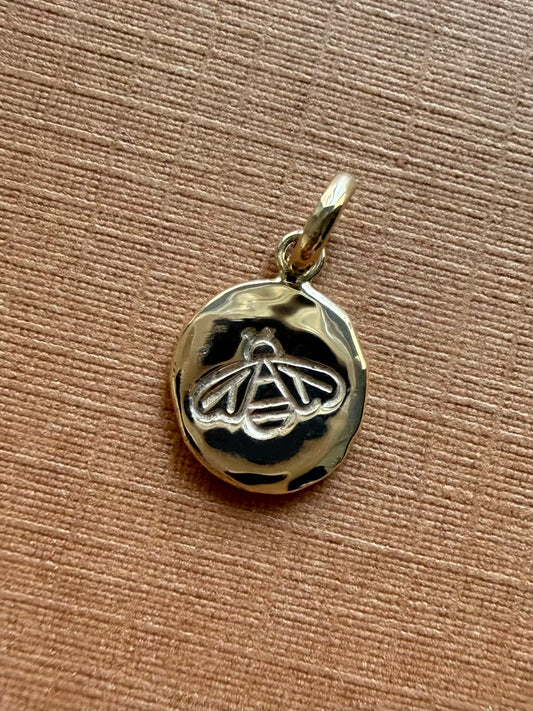 10k Solid Yellow Gold Nugget Mini Pendant “Honey Bee”, Tiny Charm