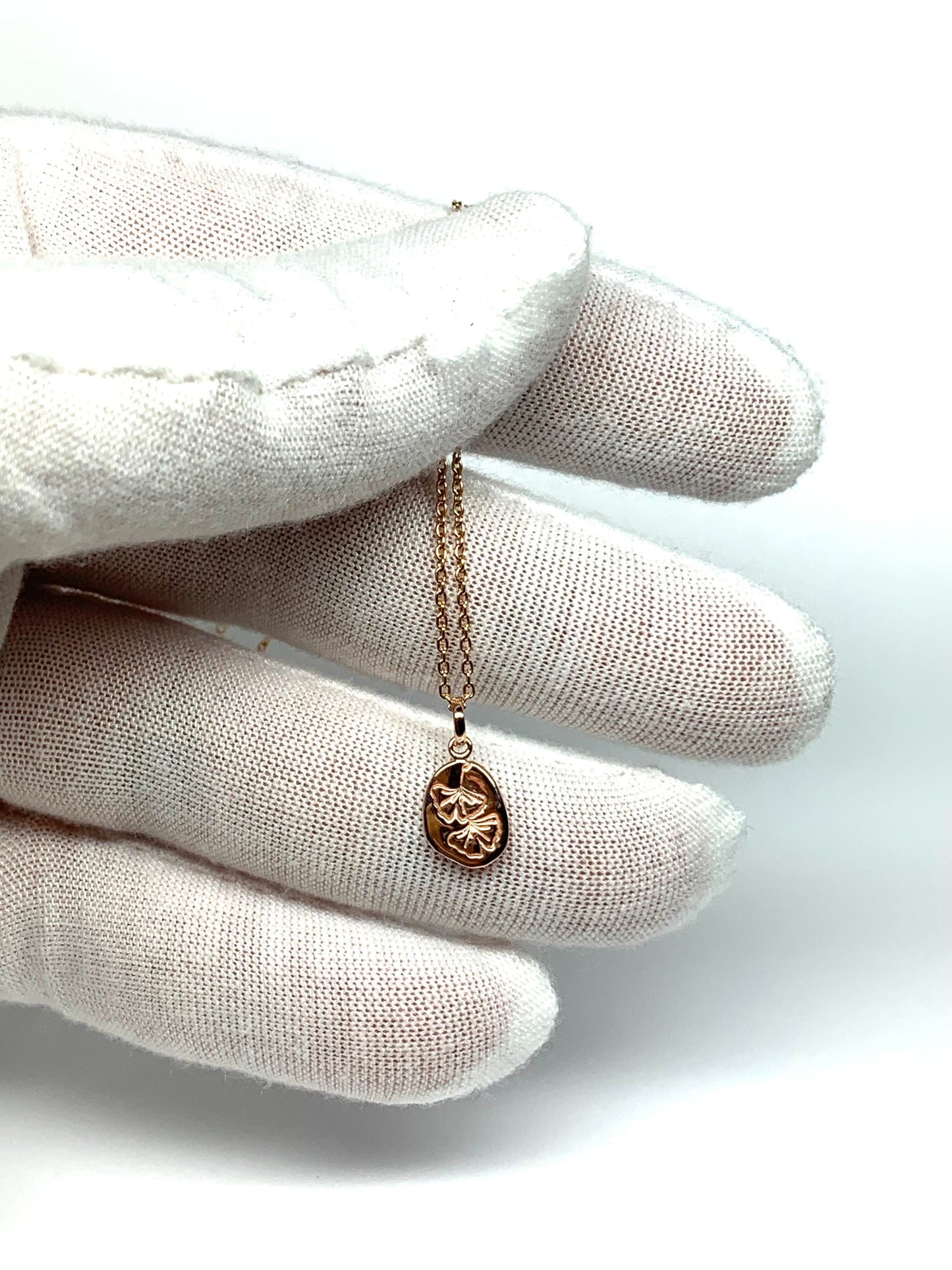 14K Solid Rose Gold Nugget “Ginkgo” Mini Pendant, Tiny Charm