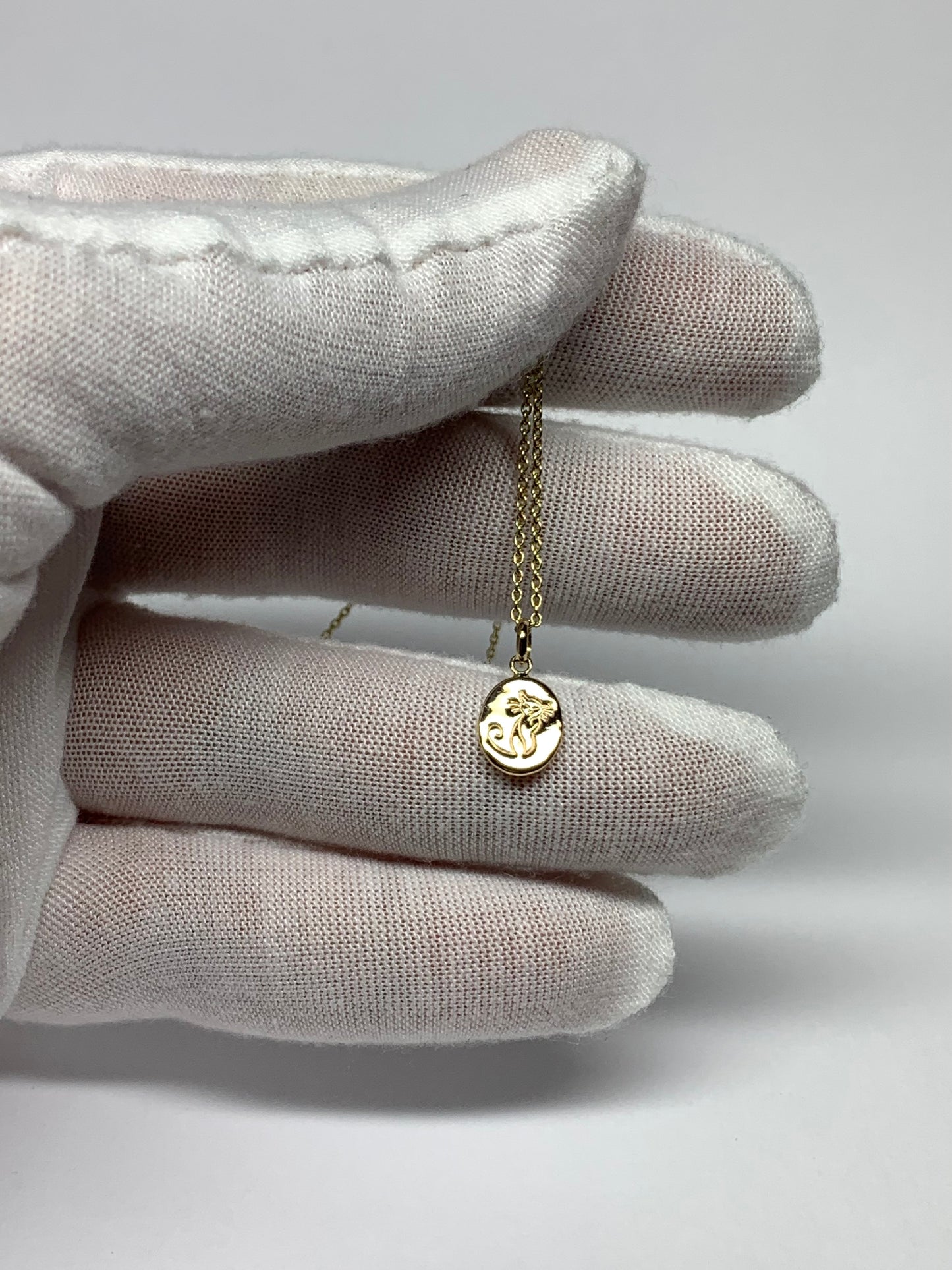 14k Solid Yellow Gold Nugget Mini Pendant “Cat”, Small Charm