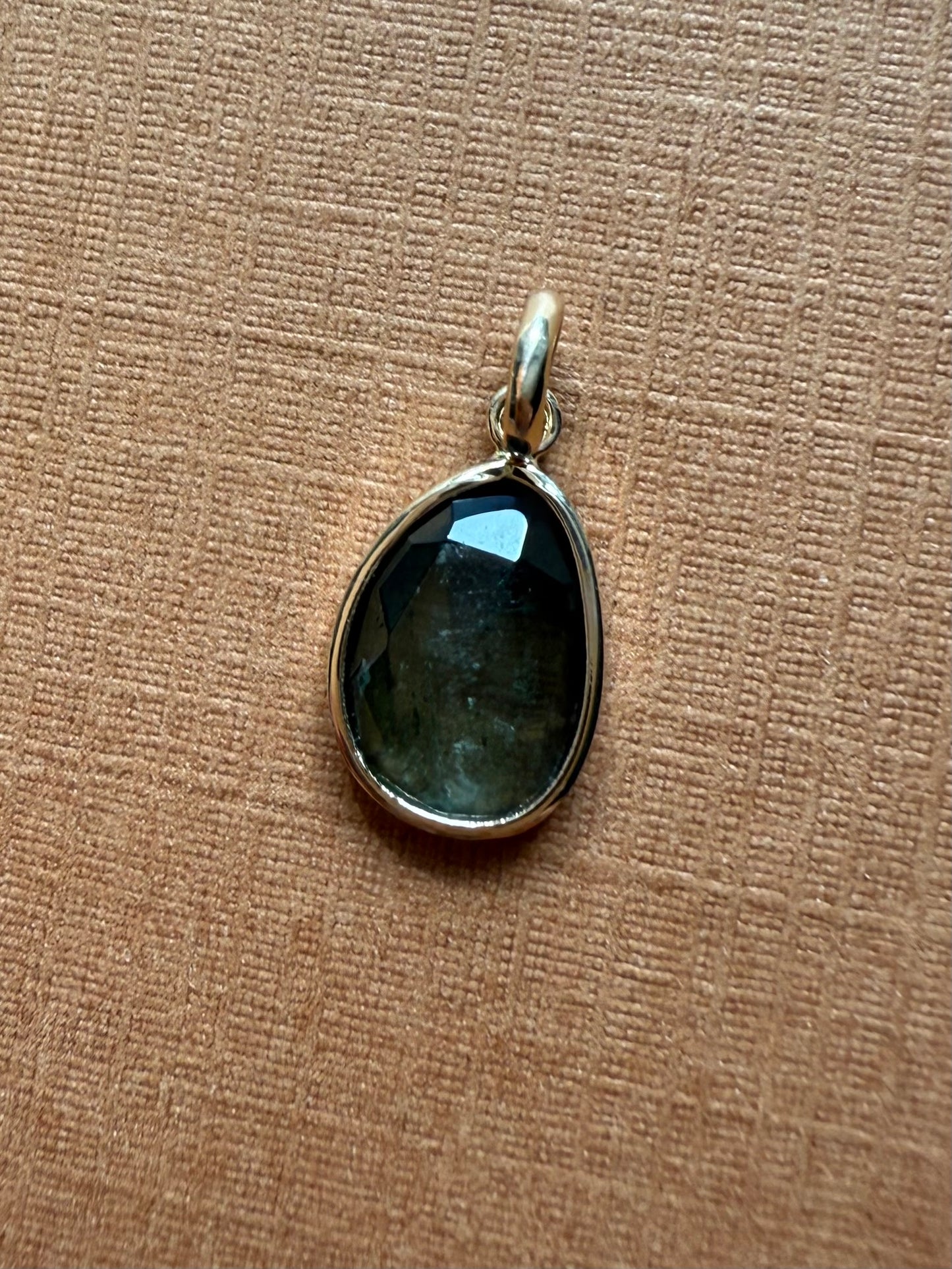 14k Solid Yellow Gold, Natural Dark Green Tourmaline Mini Pendant
