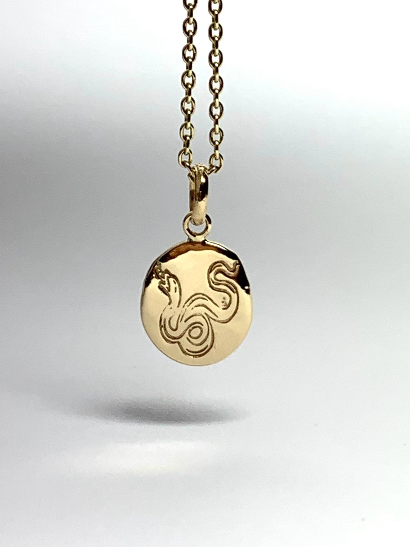 14k Solid Yellow Gold Nugget Mini Pendant “Snake”, Tiny Charm