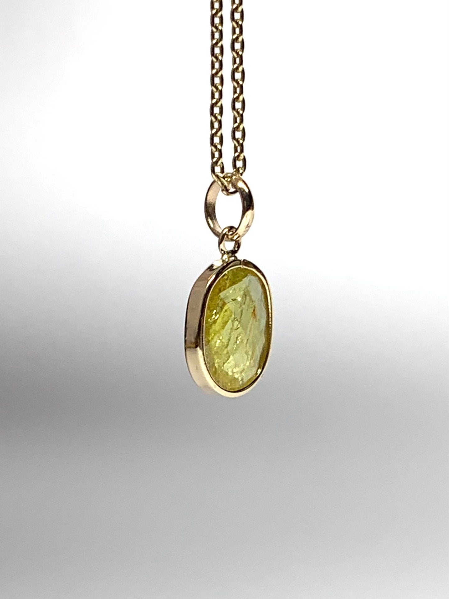 14k Solid Yellow Gold, Natural Light Olive Green Tourmaline Mini Pendant