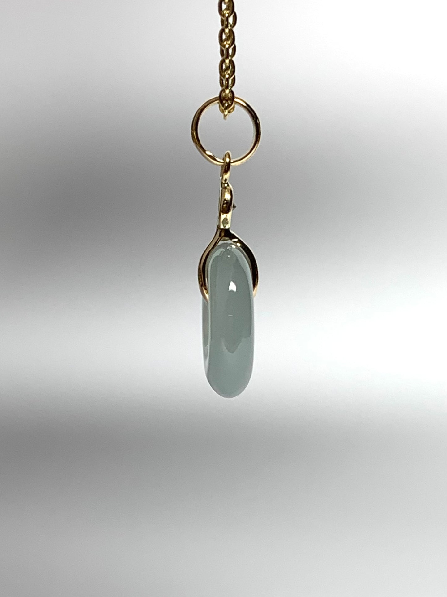 14k Solid Yellow Gold, White Diamond, Pale Green Jade “Donut” Pendant, Tiny Size