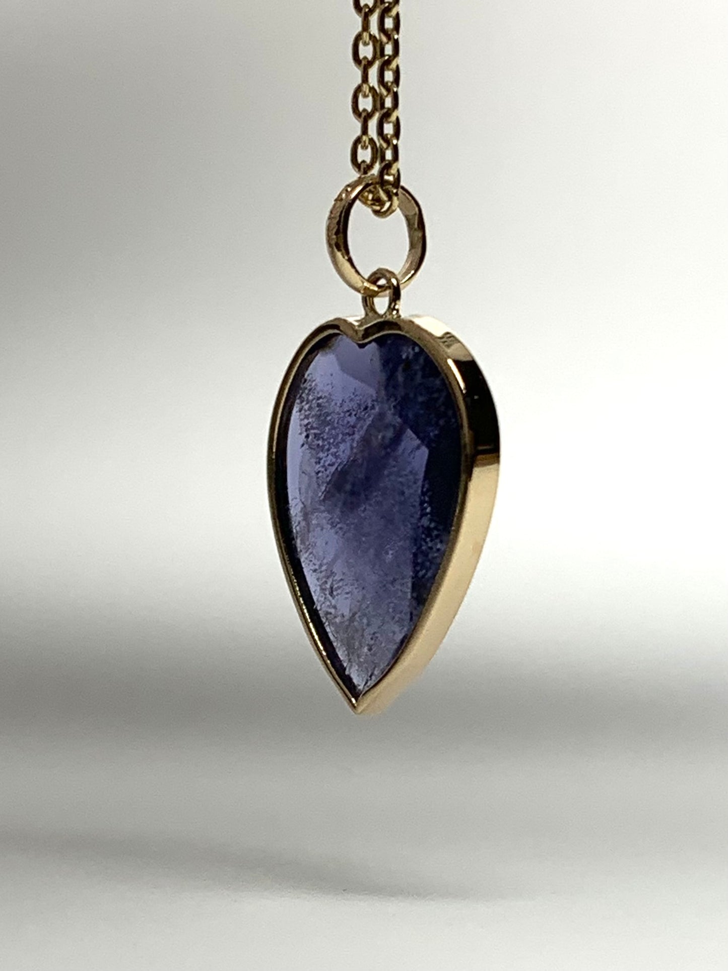 14k Solid Yellow Gold, Natural Blue Iolite “Heart” Mini Pendant