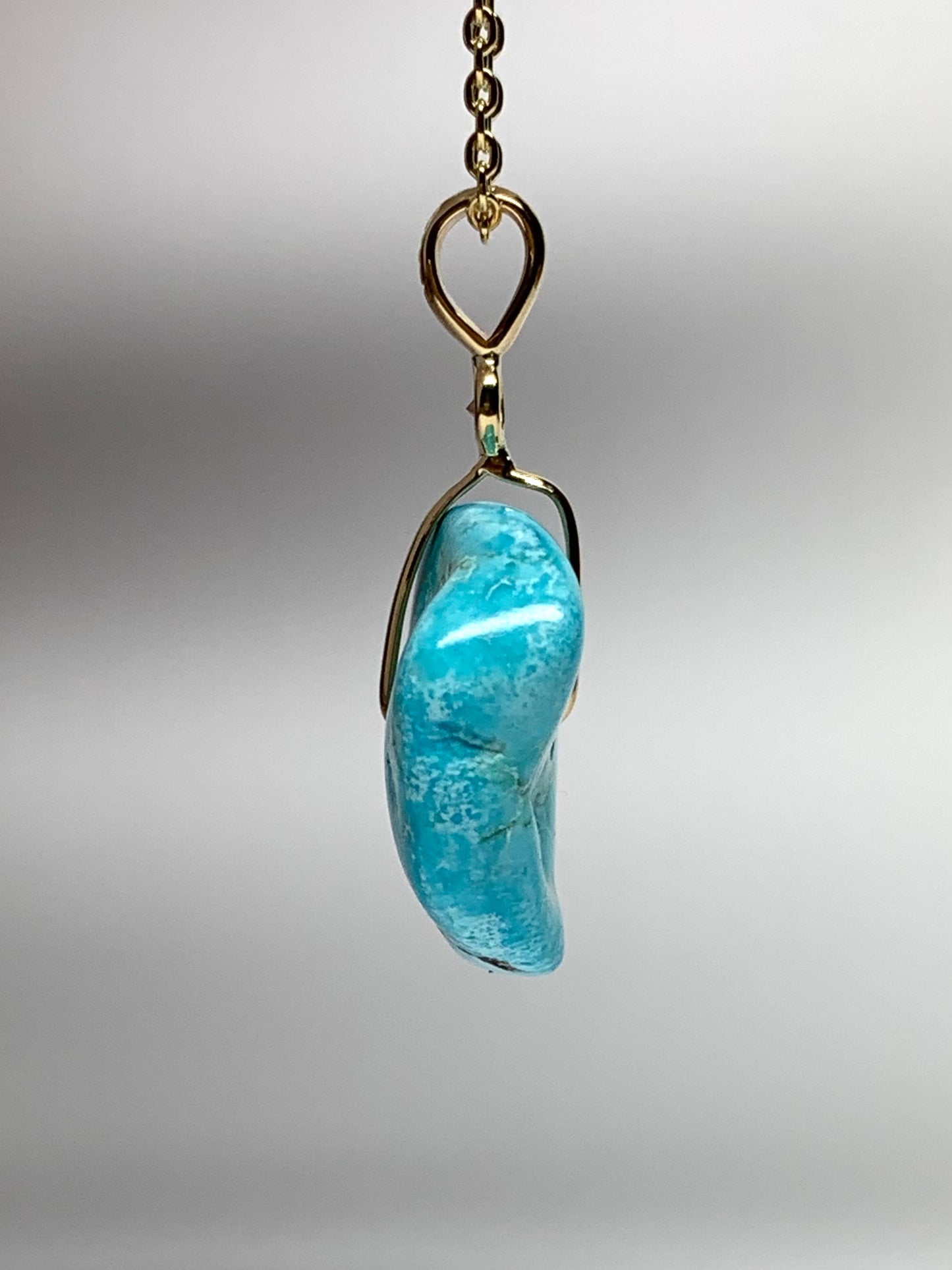 14K Solid Yellow Gold, White Diamond, Blue Turquoise “Donut” Pendant