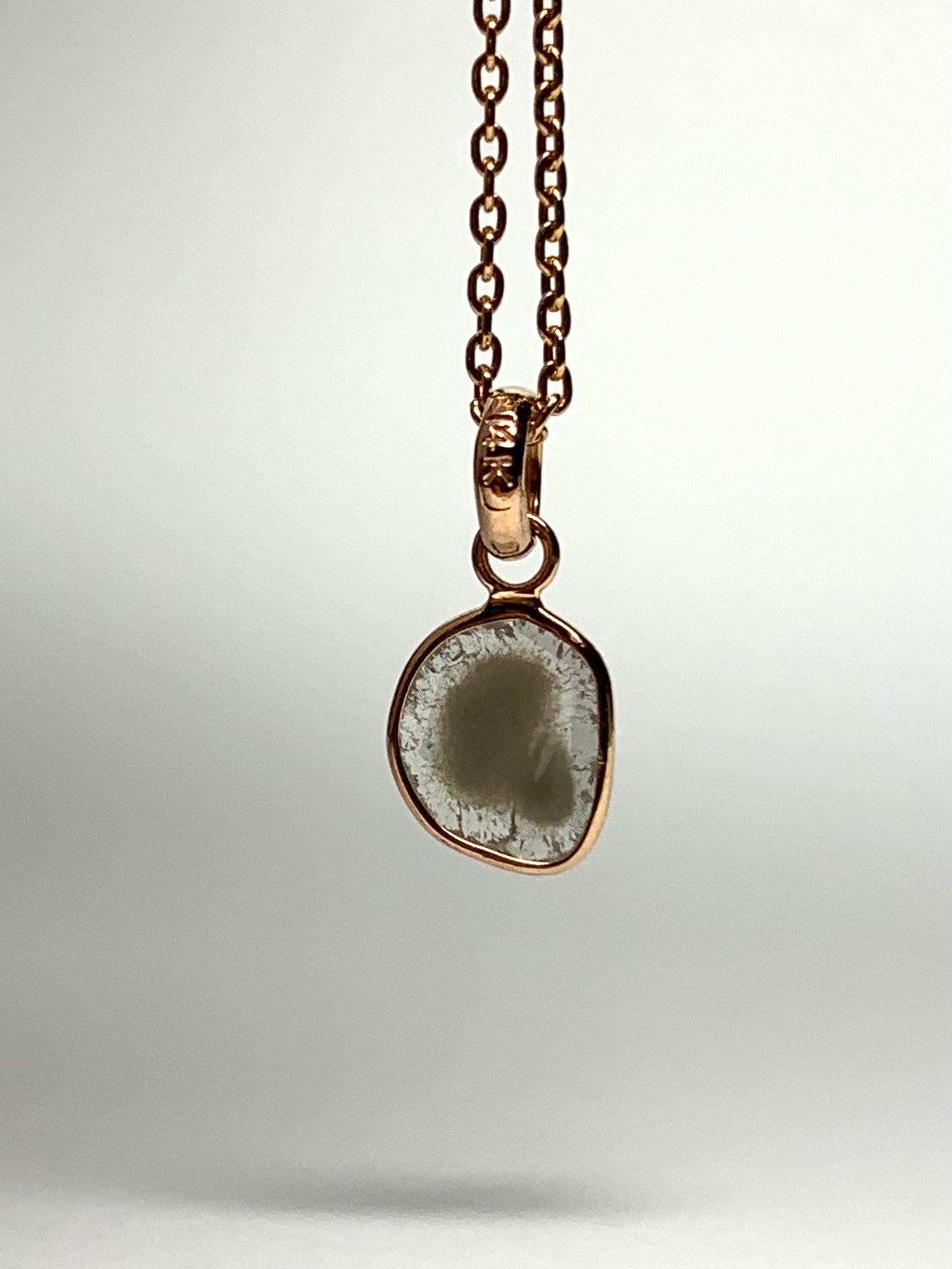 14k Solid Rose Gold, Natural Diamond Slice Mini Pendant