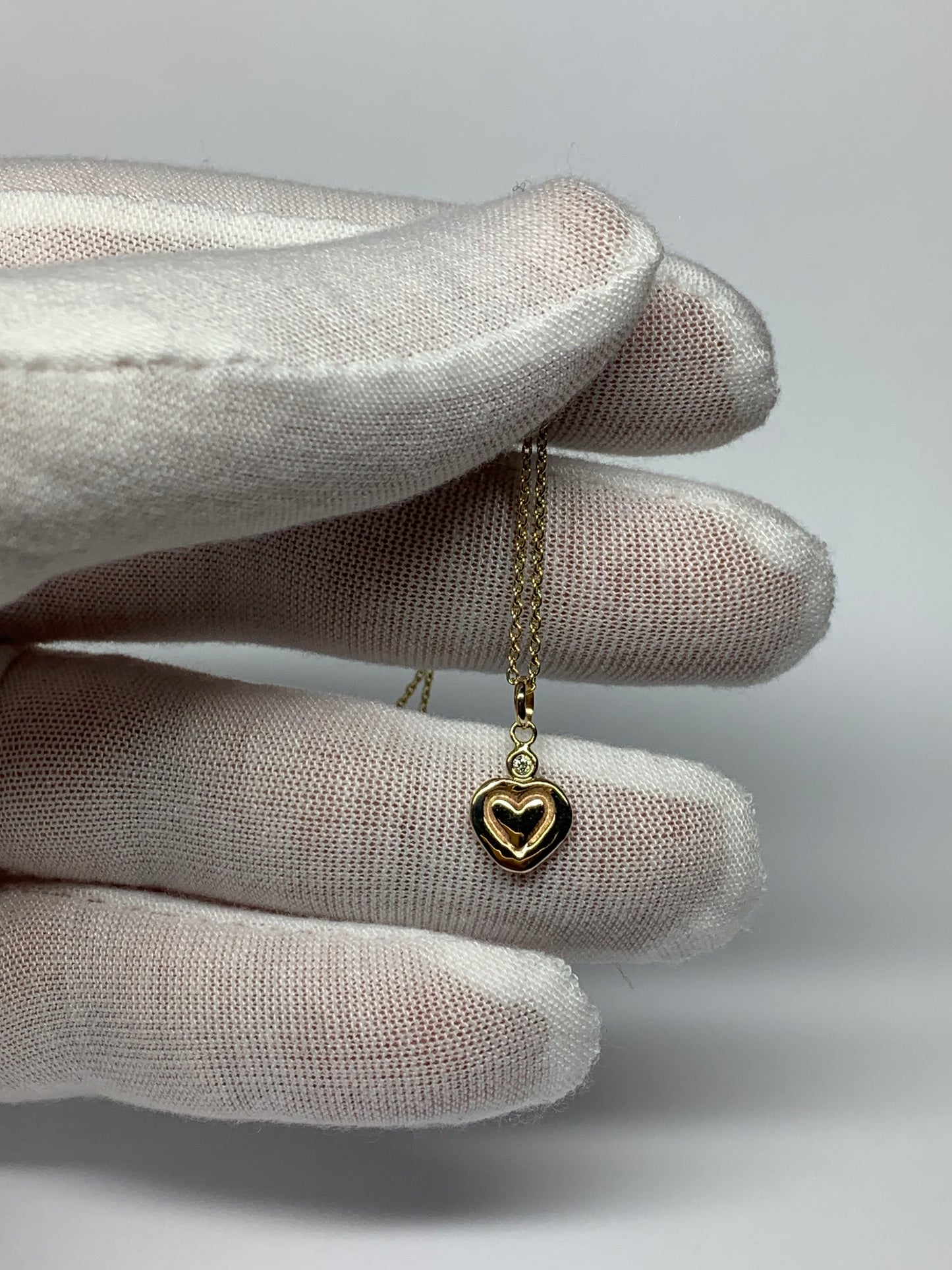 14K Solid Yellow Gold Nugget “Heart” Mini Pendant, With Diamond, Tiny Charm