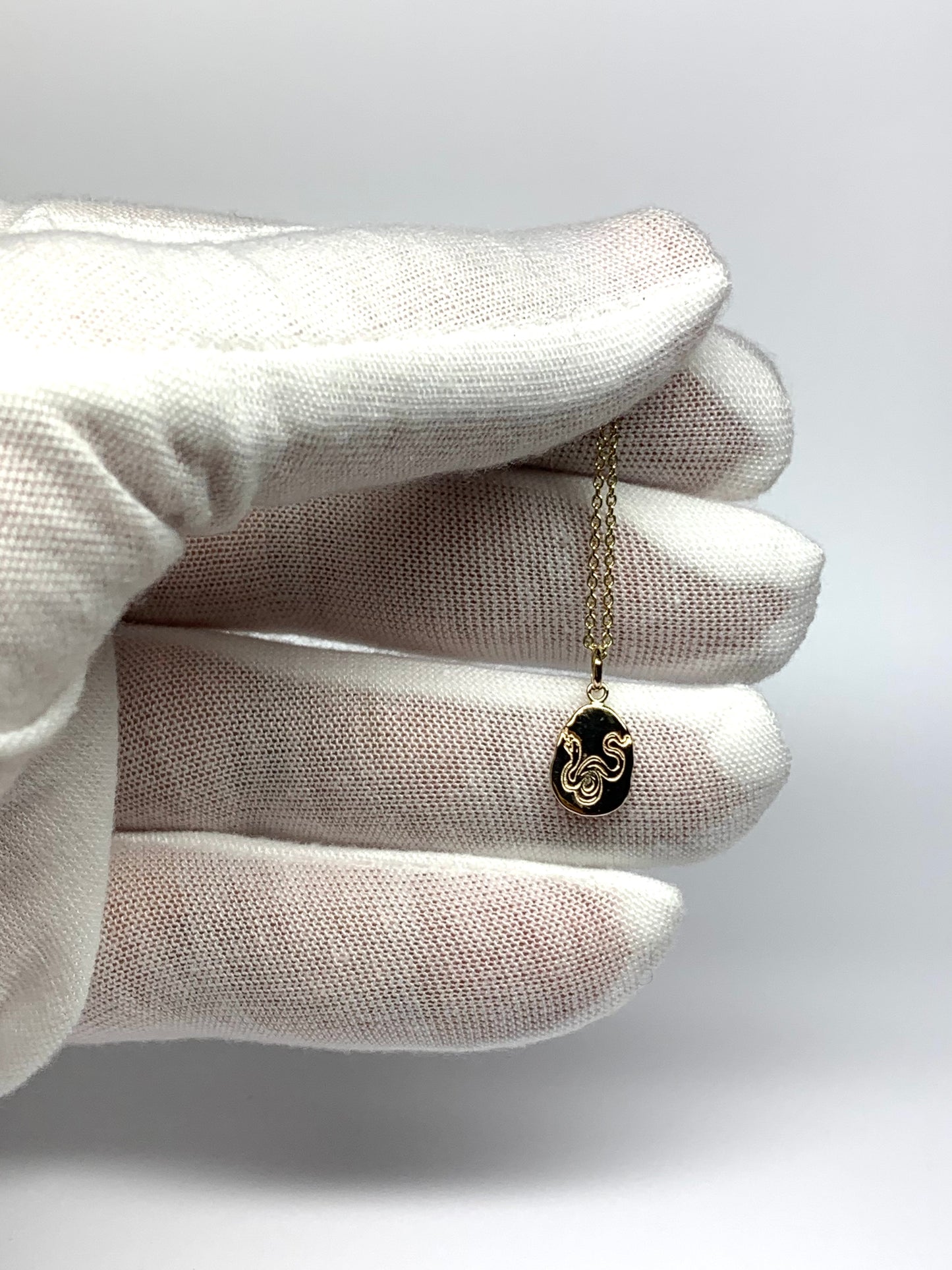 14k Solid Yellow Gold Nugget Mini Pendant “Snake”, Tiny Charm
