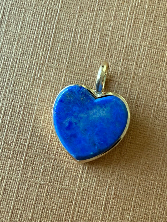 14k Solid Yellow Gold, Blue Lapis Lazuli “Heart” Mini Pendant