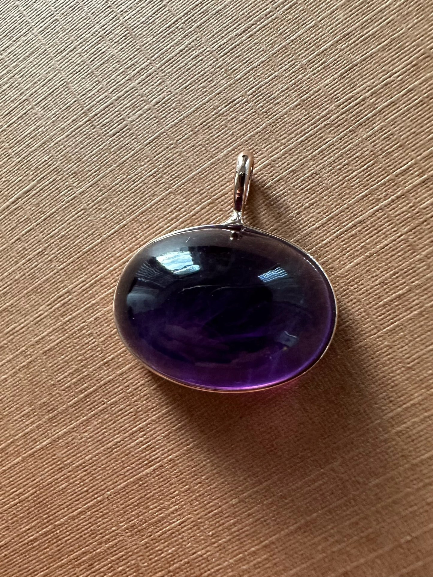 14k Solid Rose Gold, Purple Amethyst Oval Cabochon Pendant, Small Size