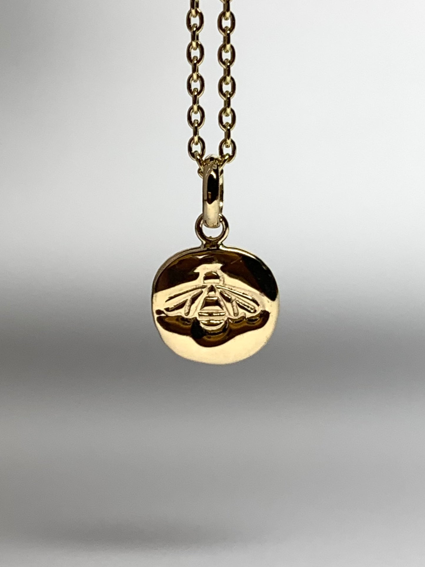 14k Solid Yellow Gold Nugget Mini Pendant “Honey Bee”, Tiny Charm