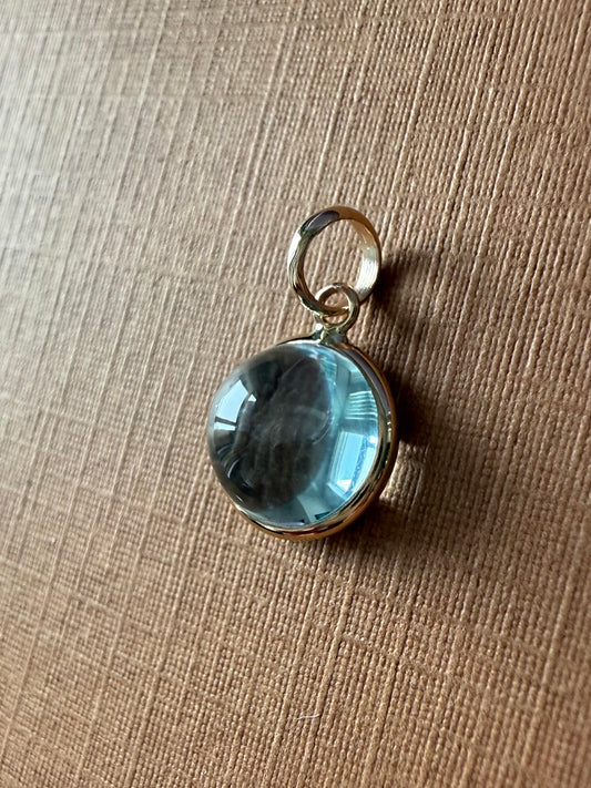 14k Solid Yellow Gold, Blue Topaz Round Cabochon Mini Pendant