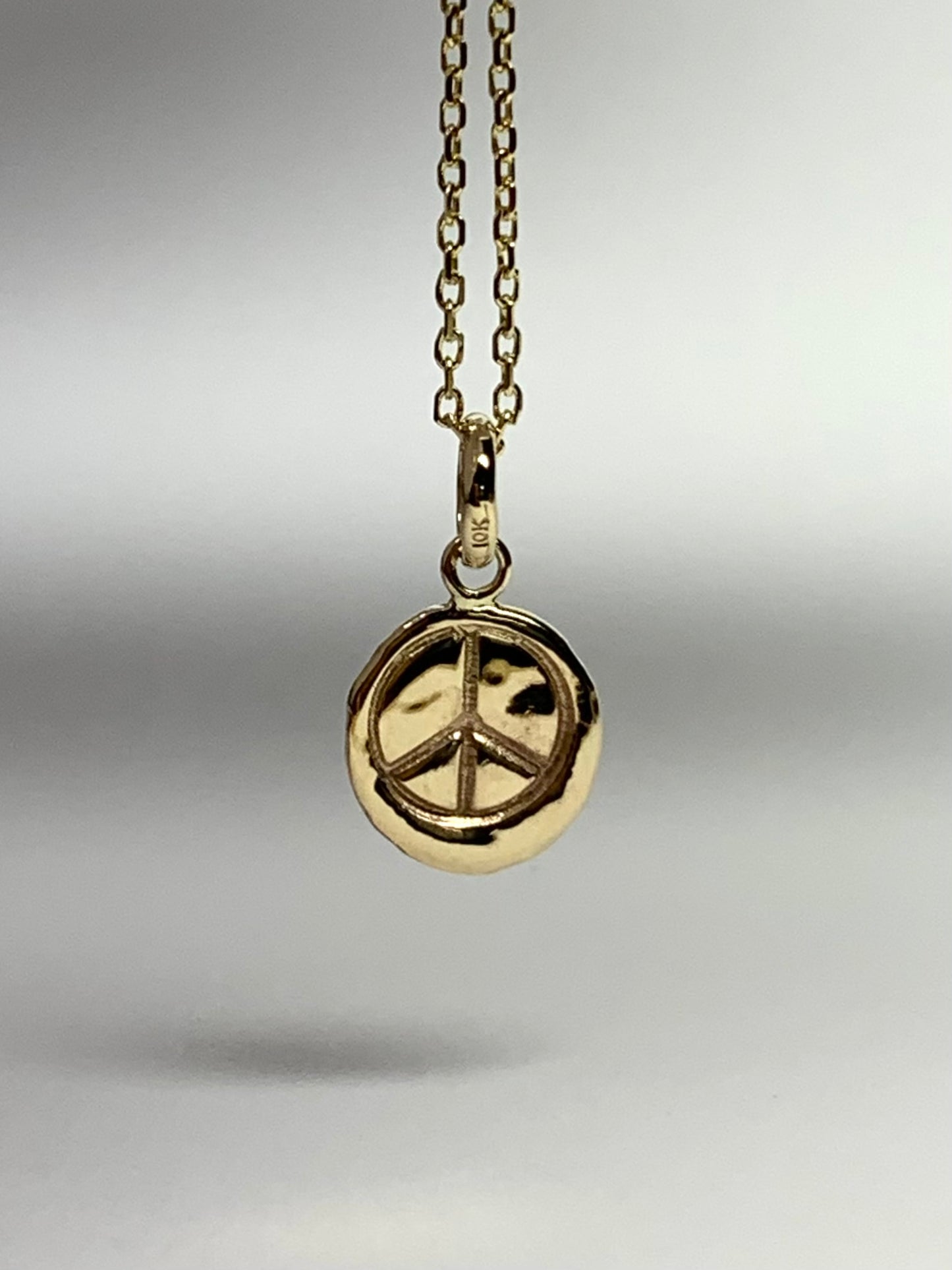 10k Solid Yellow Gold Nugget “Peace” Mini Pendant, Tiny Charm