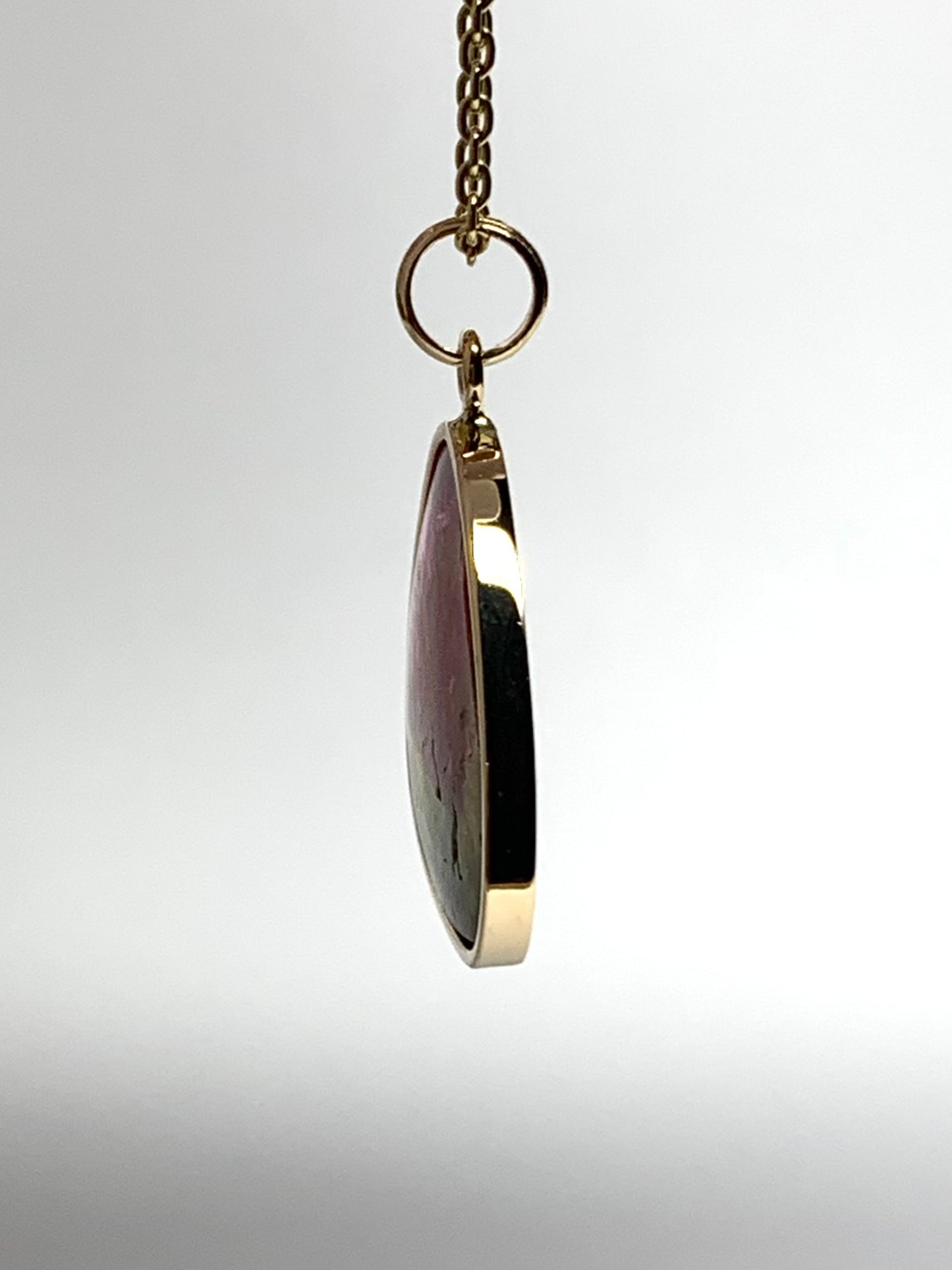 14k Solid Yellow Gold, Natural Pink Green Tourmaline Pendant