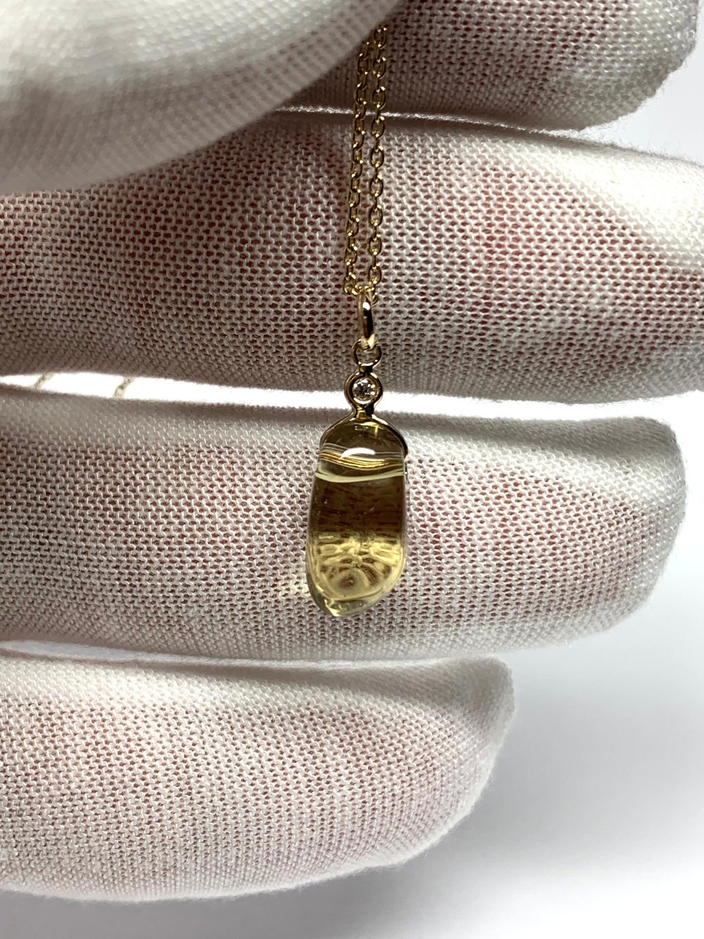14k Solid Yellow Gold, Diamond, Lemon Quartz Tumbled Nugget Bead Pendant, Mini Size
