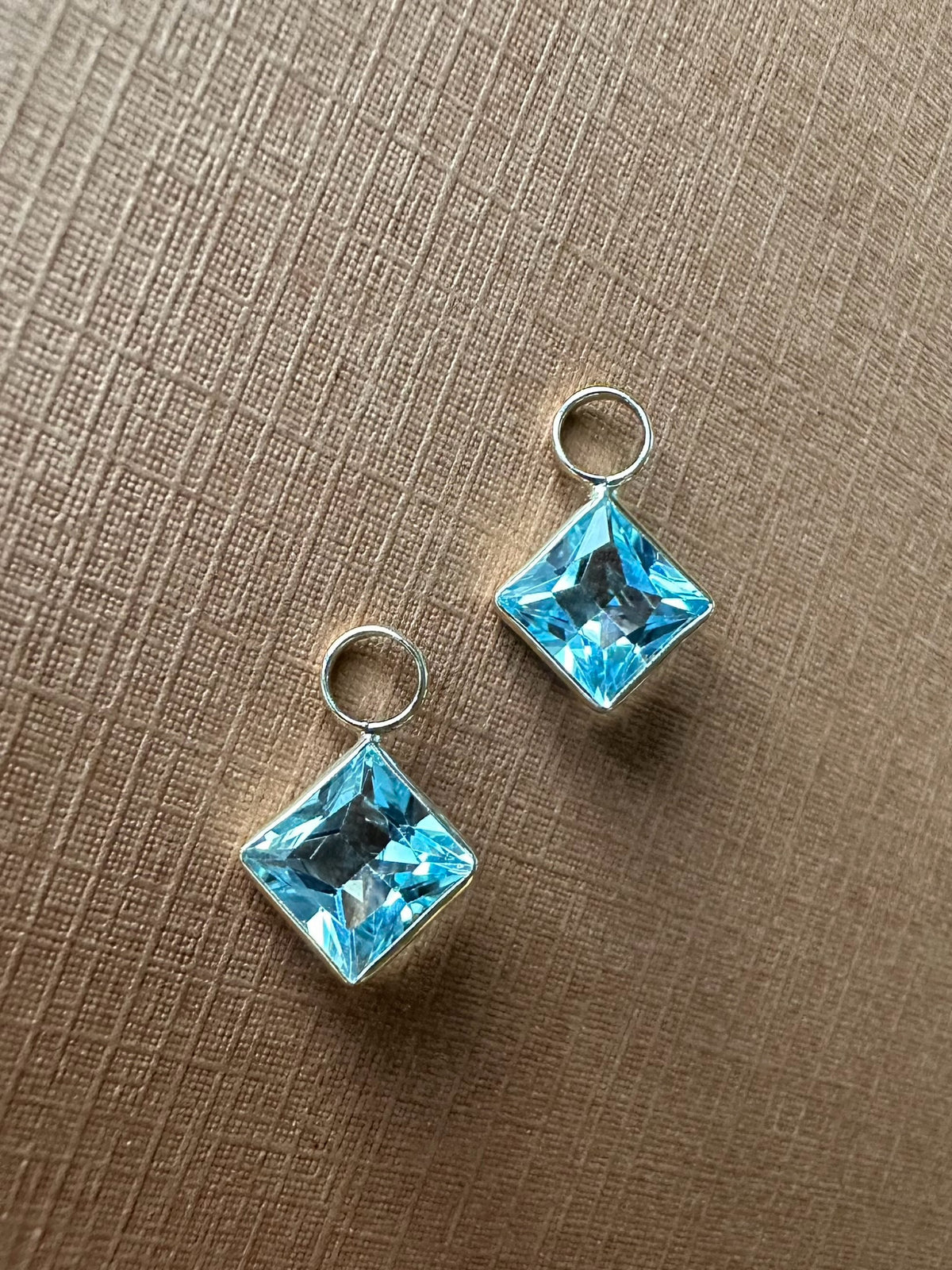 Clearance! 10k Solid Yellow Gold, Blue Topaz Mini Earring Charms, Princess Cut