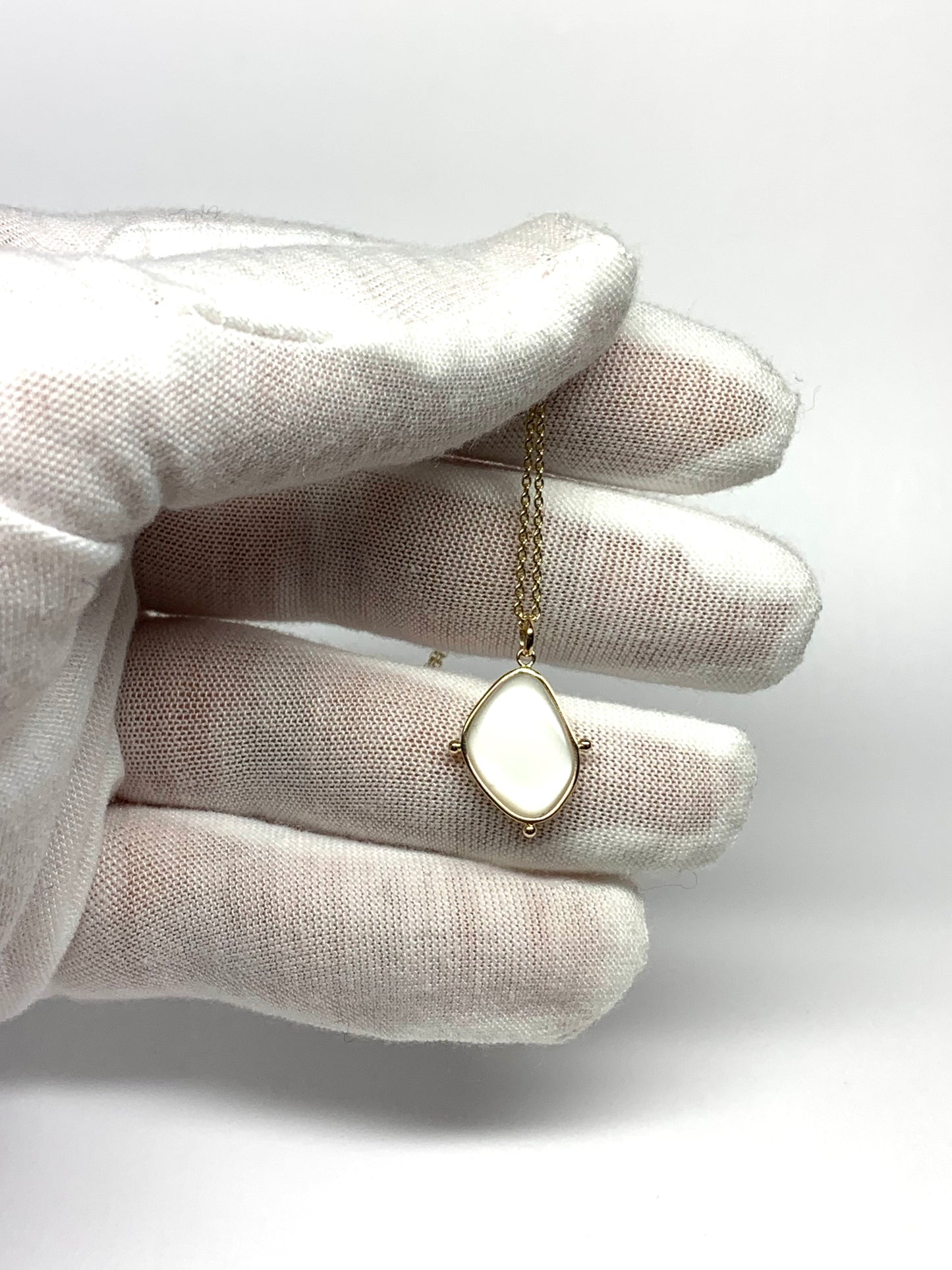 14k Solid Yellow Gold, White Moonstone Flat Cabochon Pendant, With Golden Dots