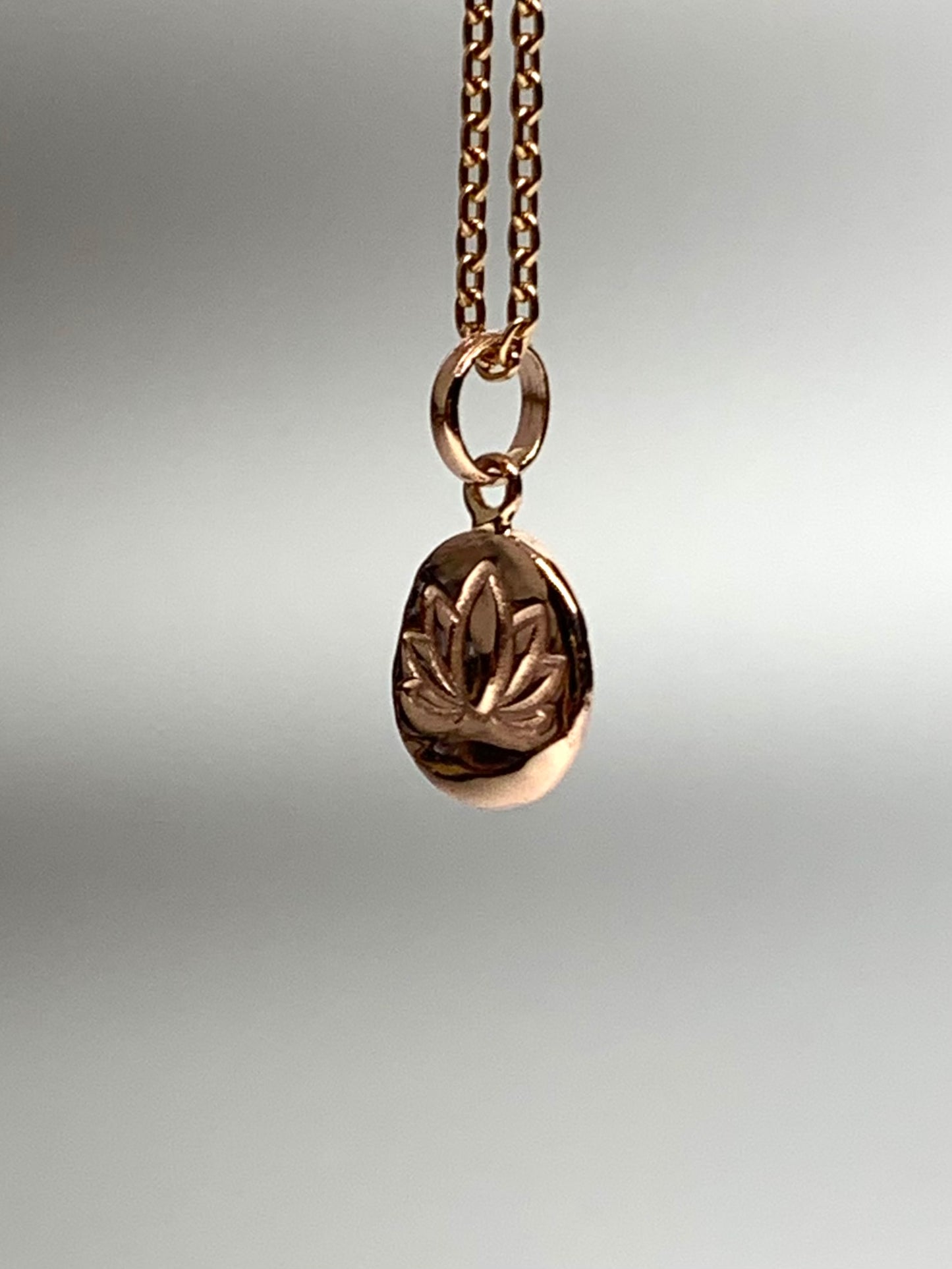 14K Solid Rose Gold Nugget “Lotus” Mini Pendant, Tiny Charm