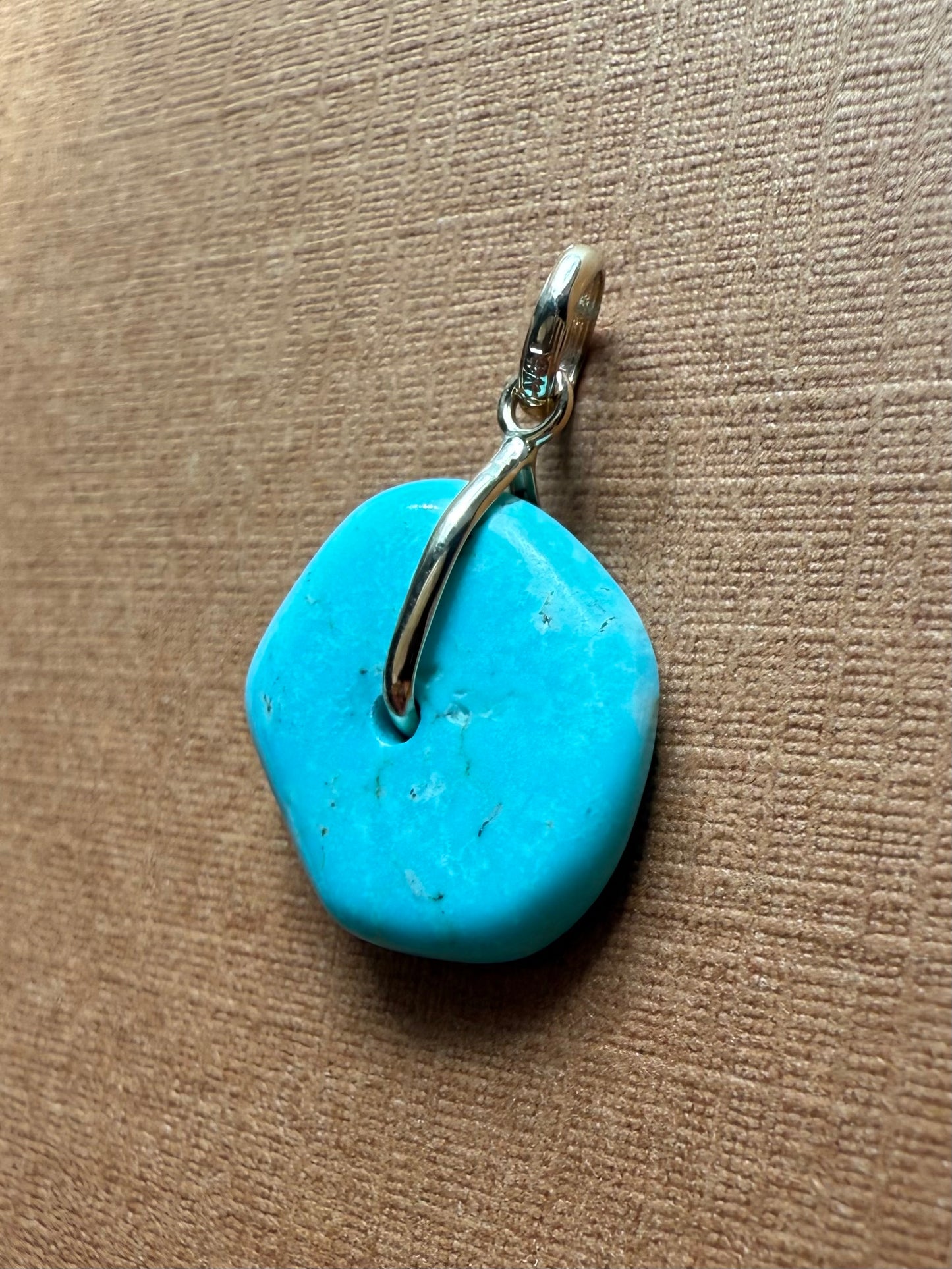 14K Solid Yellow Gold, Blue Turquoise “Donut” Mini Pendant