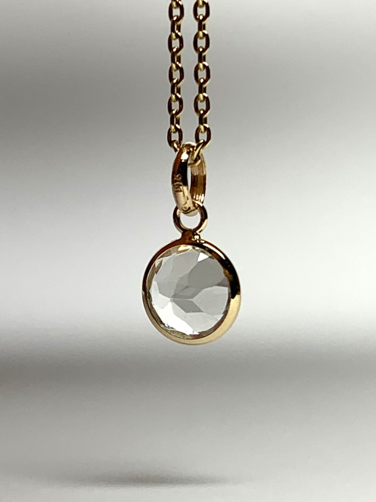 14k Solid Yellow Gold, White Topaz Mini Pendant