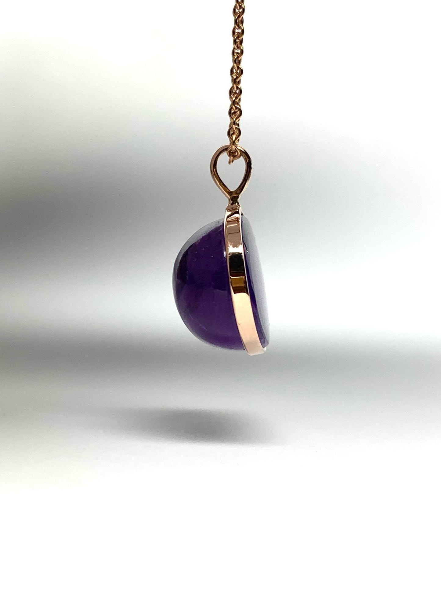 14k Solid Rose Gold, Purple Amethyst Oval Cabochon Pendant, Small Size