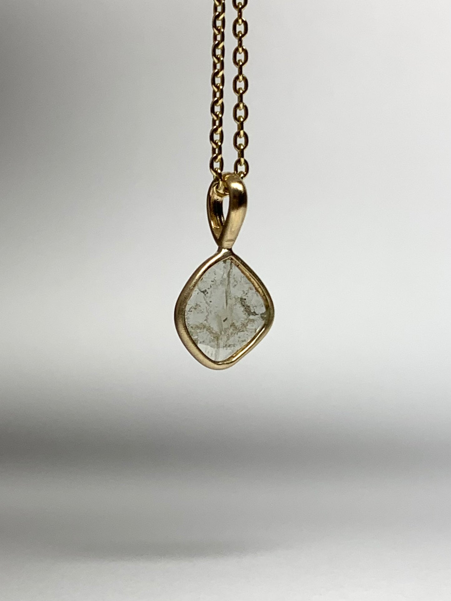 14k Solid Yellow Gold, Natural Diamond Slice Mini Pendant
